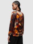 AllSaints Zola Mars Abstract Print Silk Blend Blouse, Rust Brown/Multi