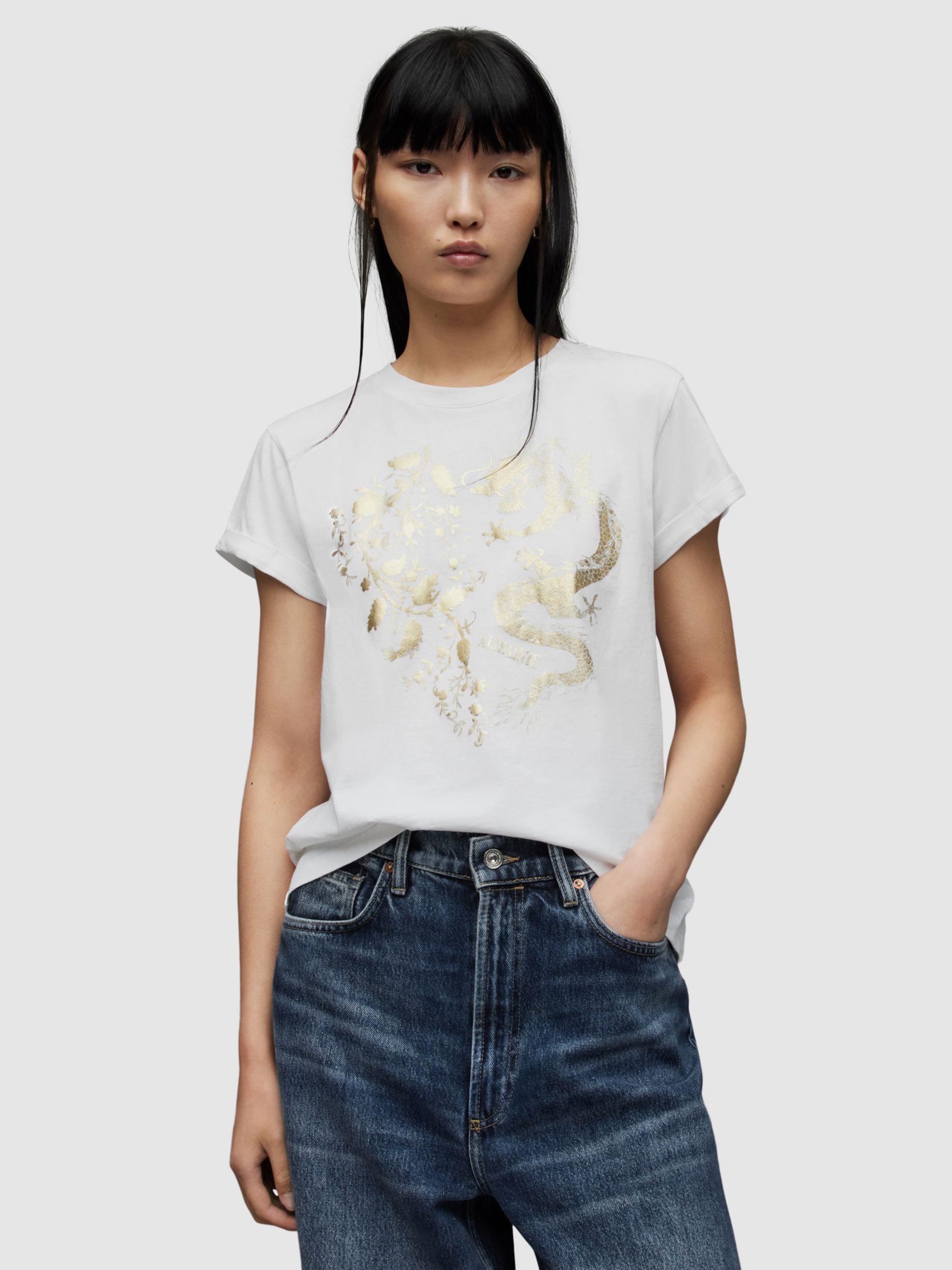 AllSaints Aura Anna T-Shirt, White at John Lewis & Partners