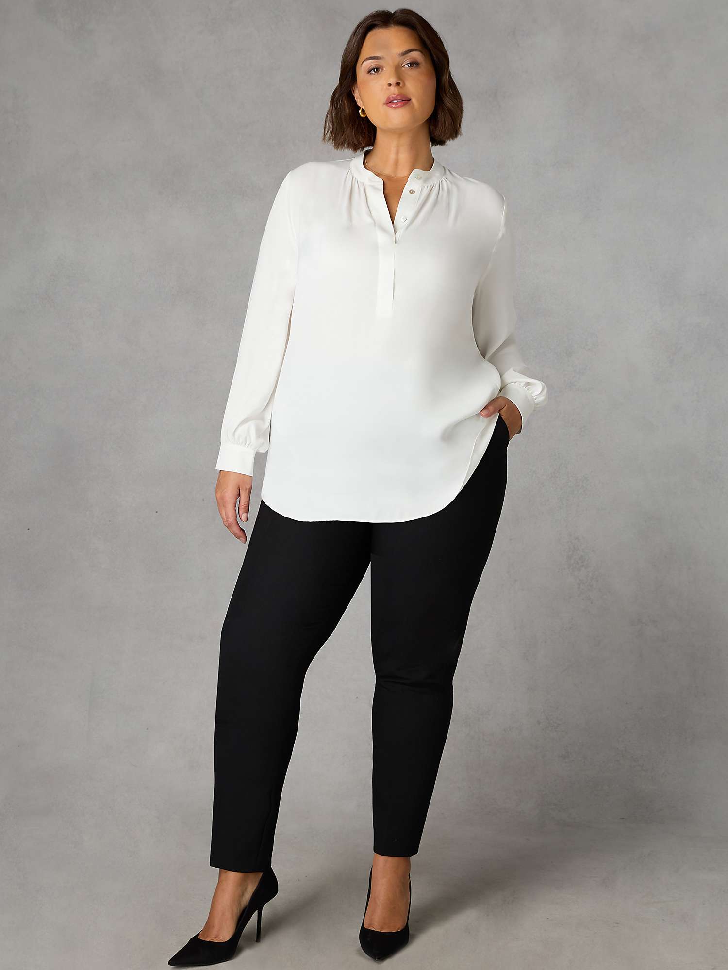 Buy Live Unlimited Curve Satin Gathered Neck Blouse, White Online at johnlewis.com
