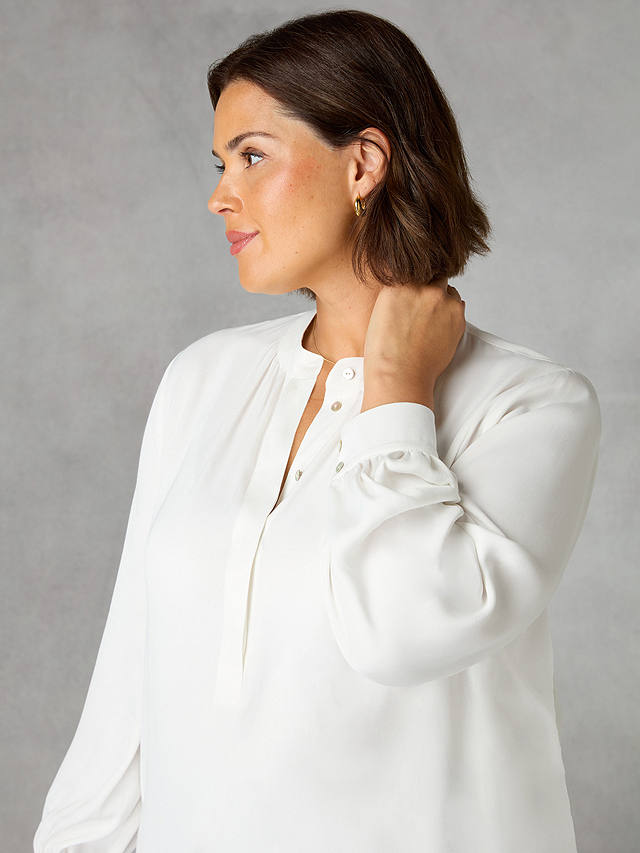Live Unlimited Curve Satin Gathered Neck Blouse, White