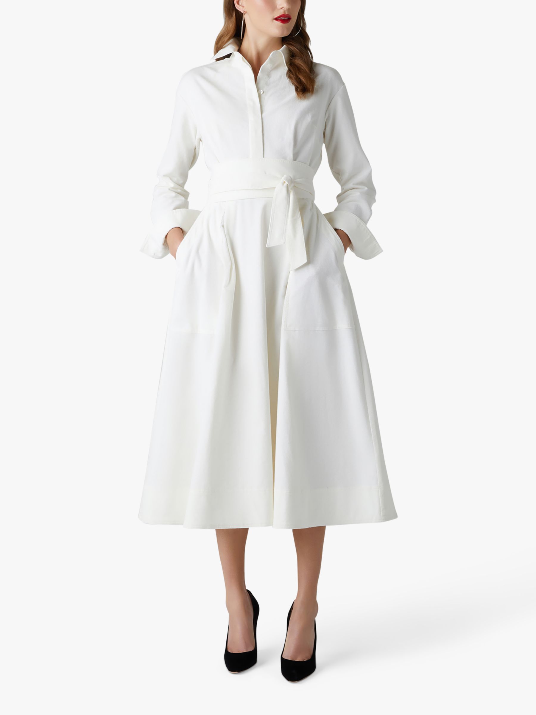 Jasper Conran London Full Skirt Midi Shirt Dress, White Winter, 8
