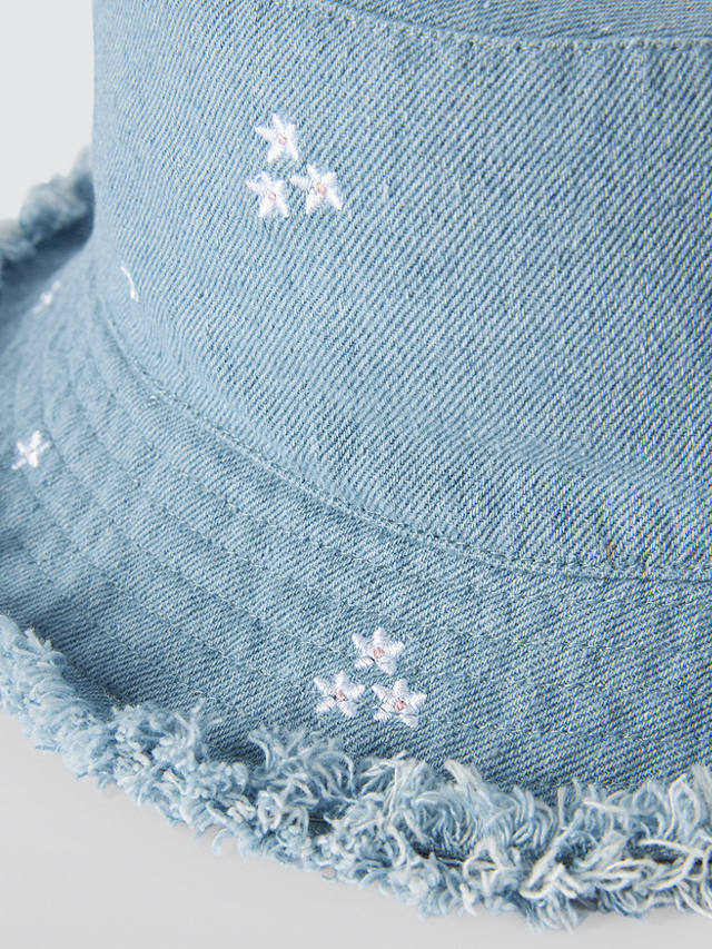 John Lewis Kids' Denim Floral Embroidered Bucket Hat, Blue Mid