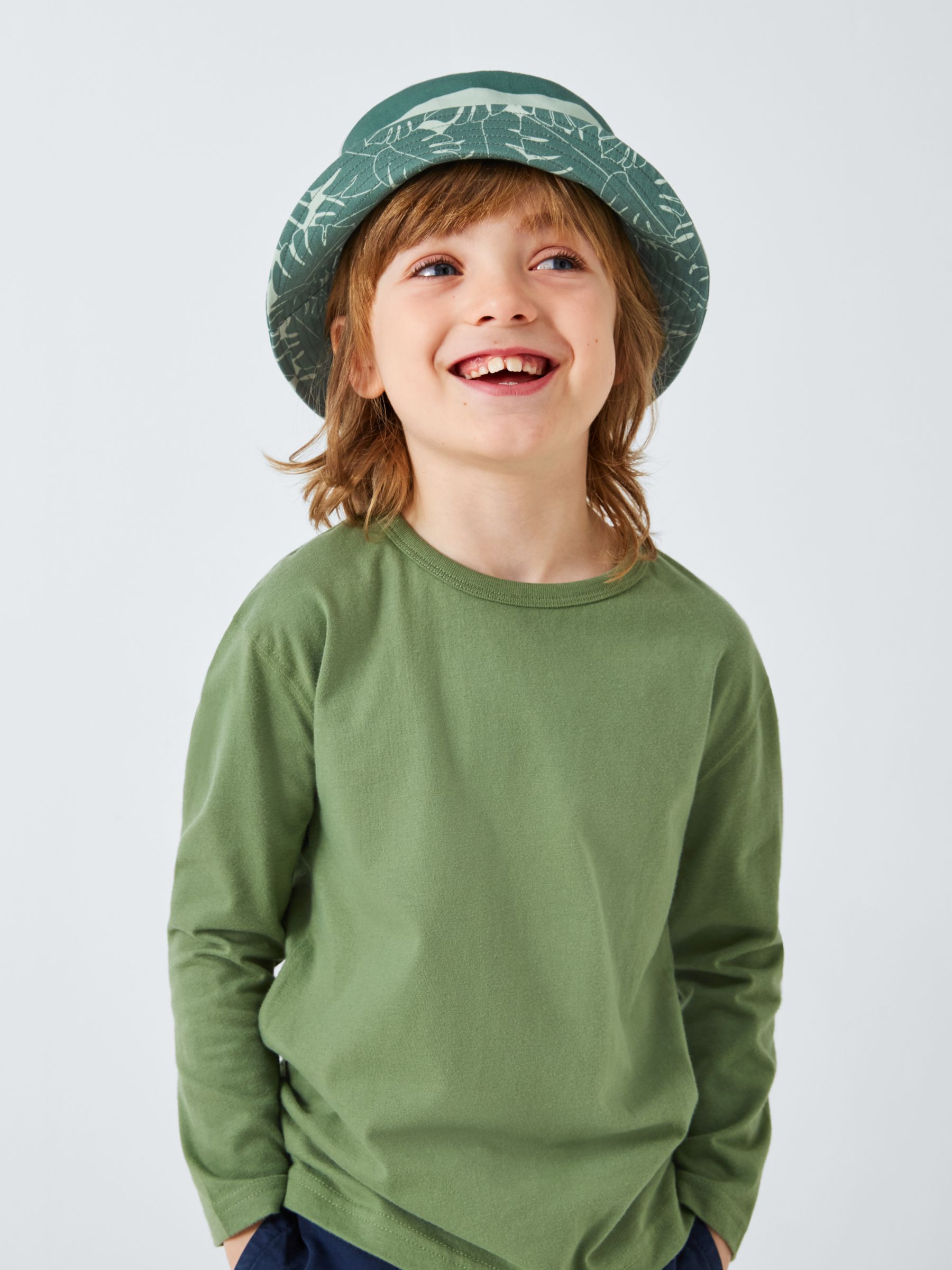 John Lewis Kids' Leaf/Stripe Reversible Bucket Hat, Green/Multi, 6-8 years