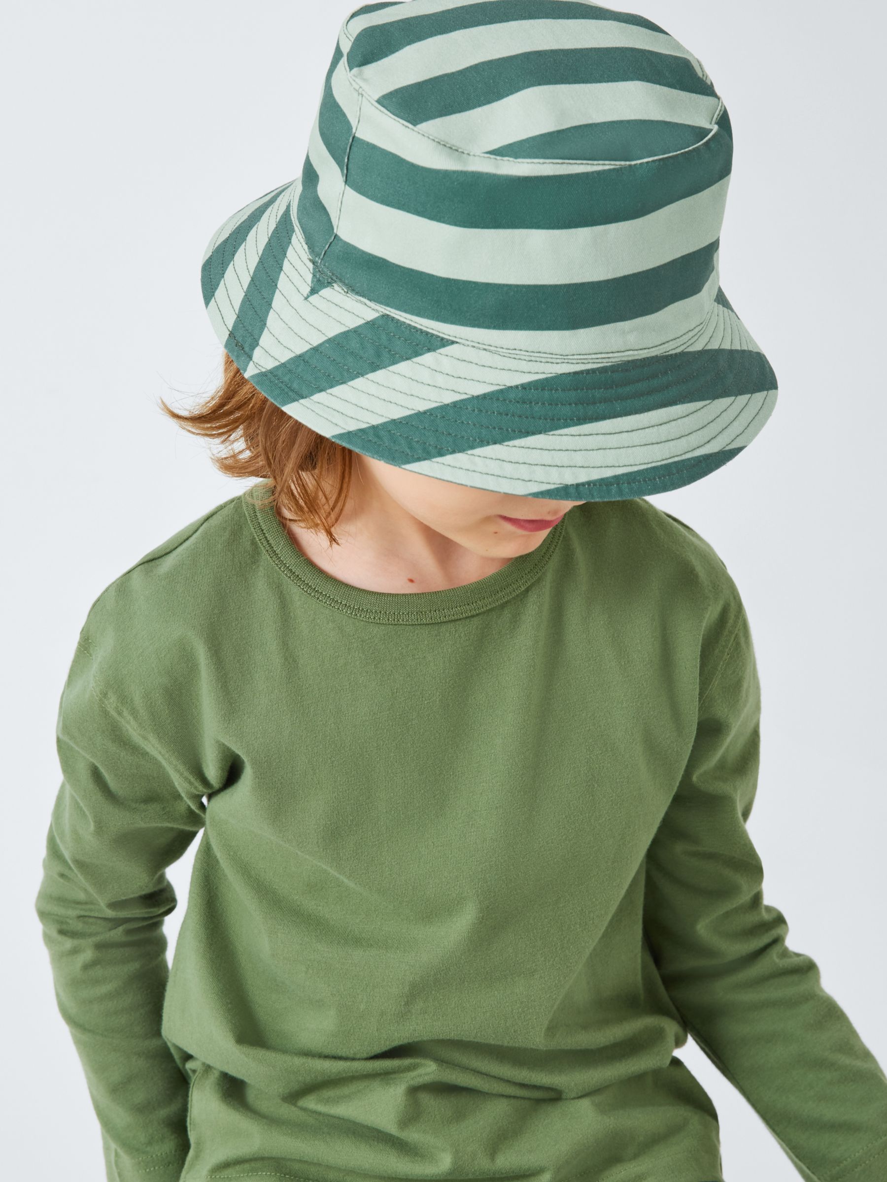 Buy John Lewis Kids' Leaf/Stripe Reversible Bucket Hat, Green/Multi Online at johnlewis.com