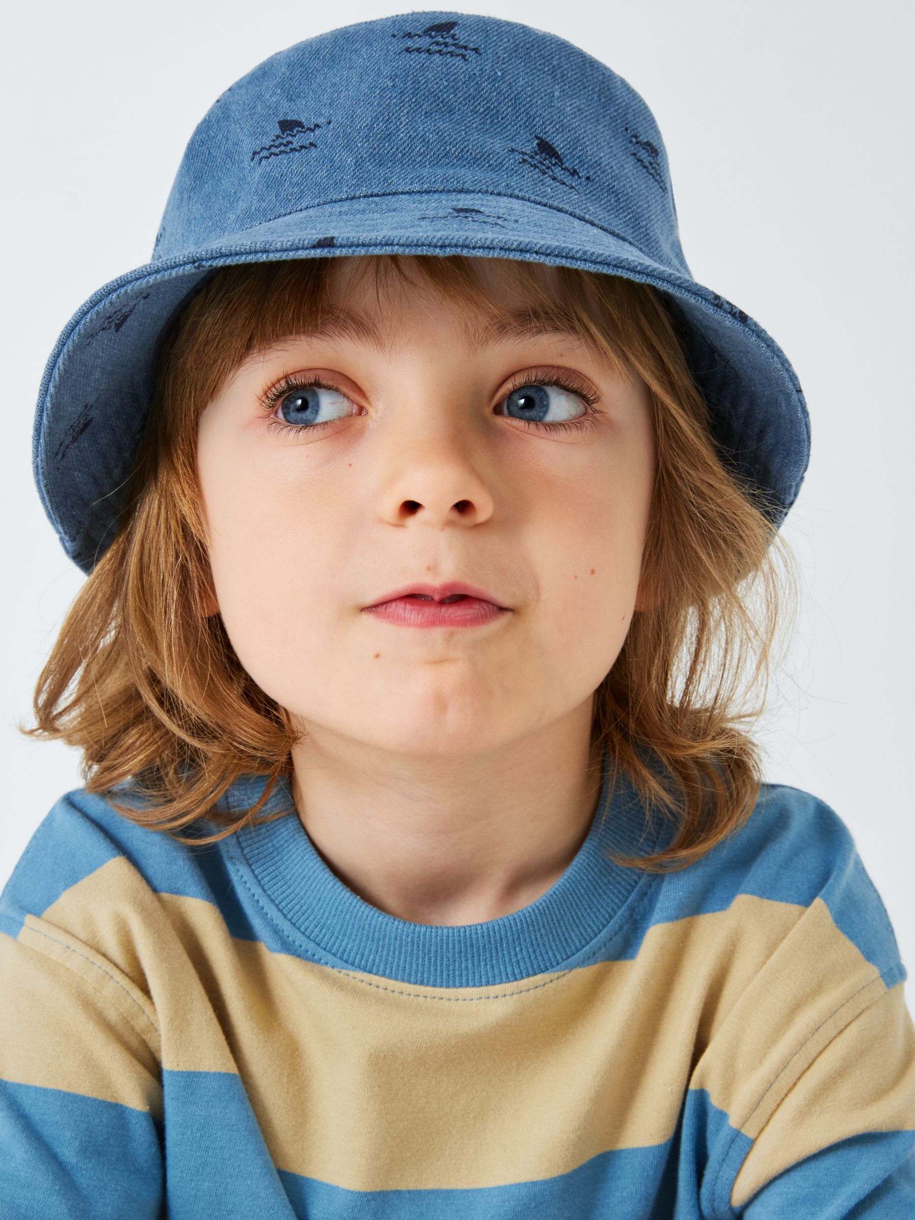 John Lewis Kids' Shark Denim Bucket Hat, Mid Blue, 9-12 years