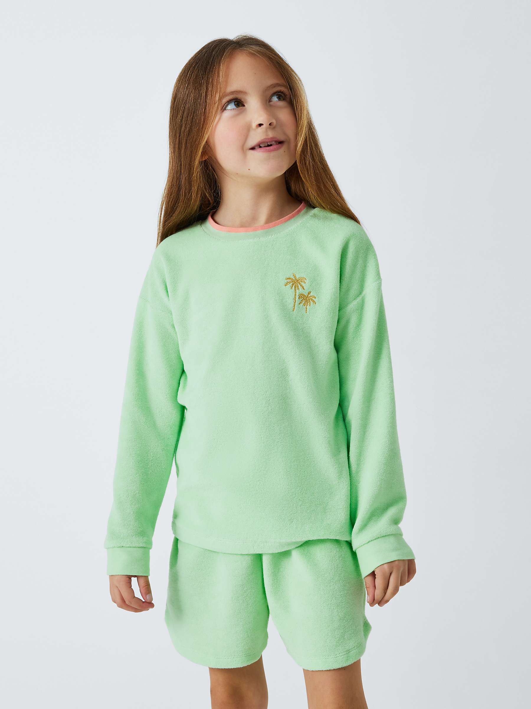 Buy John Lewis Kids' Towelling Lounge Shortie Pyjamas, Green Online at johnlewis.com