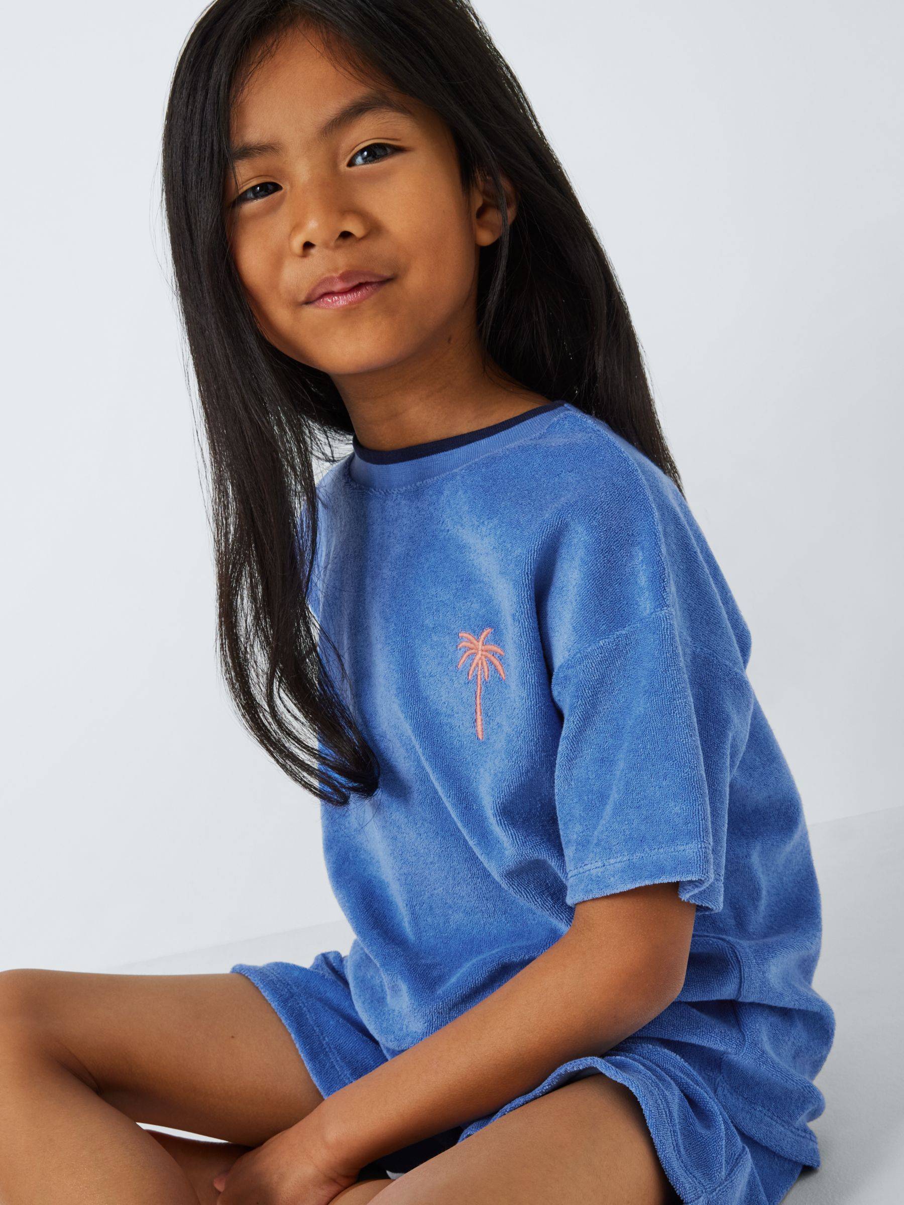 Buy John Lewis Kids' Towelling Lounge Shortie Pyjamas, Blue Online at johnlewis.com