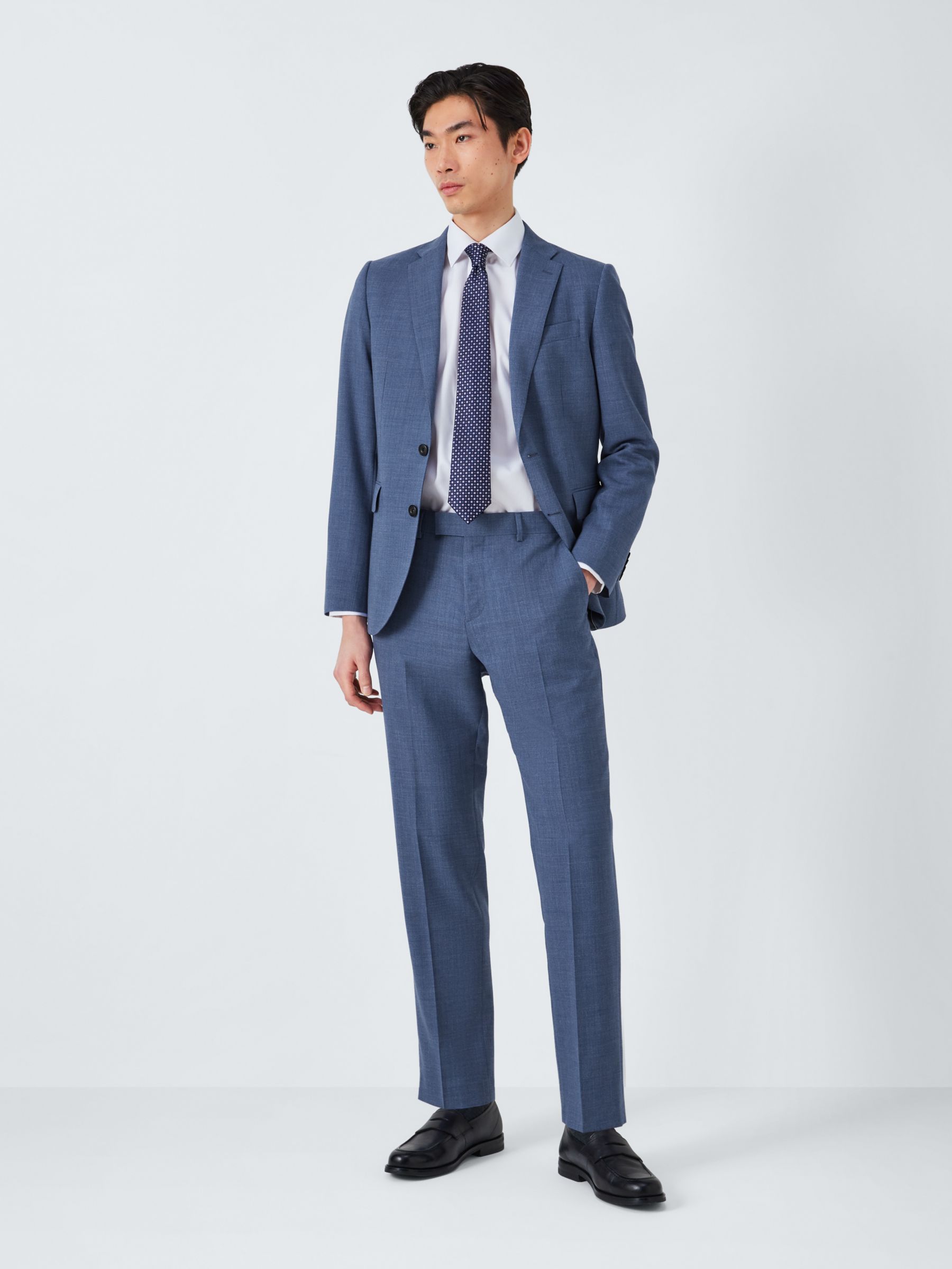 John Lewis Warwick Wool Melange Regular Fit Trousers, Mid Blue, 34S