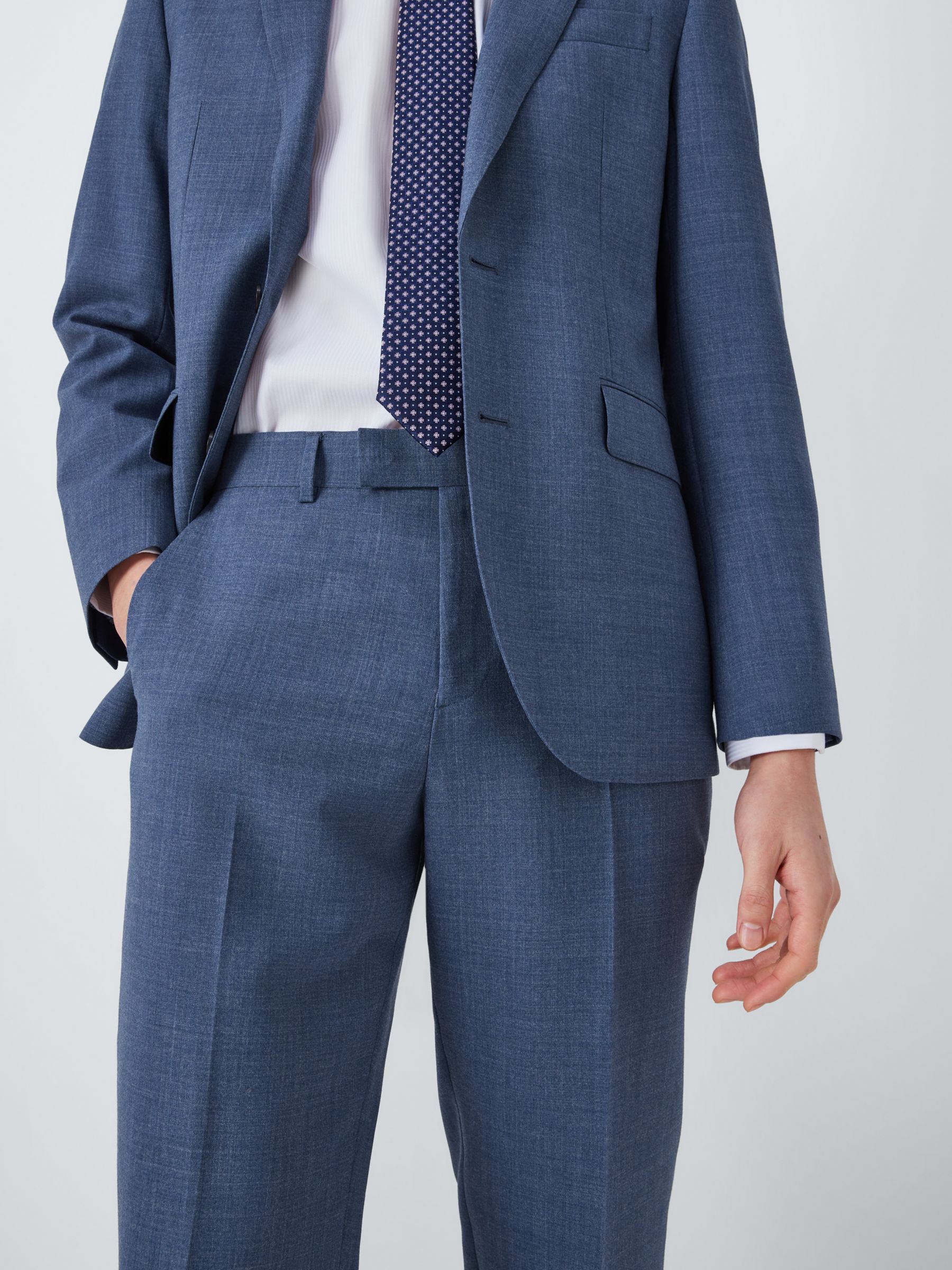 John Lewis Warwick Wool Melange Regular Fit Trousers, Mid Blue, 34S