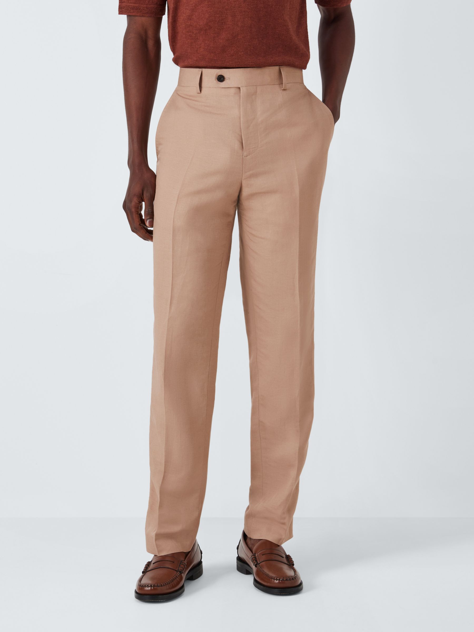 John Lewis Ashwell Linen Blend Regular Fit Suit Trousers, Sand, 38R