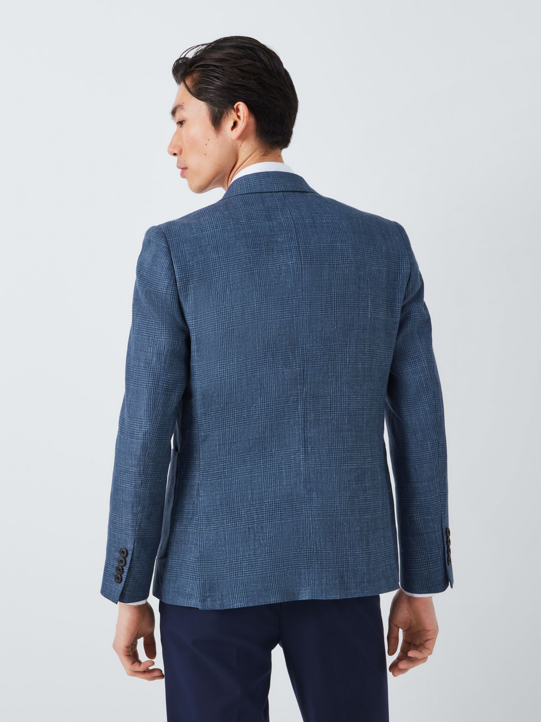 John Lewis Arundel Cotton Blend Check Regular Fit Blazer, Mid Blue, 46R