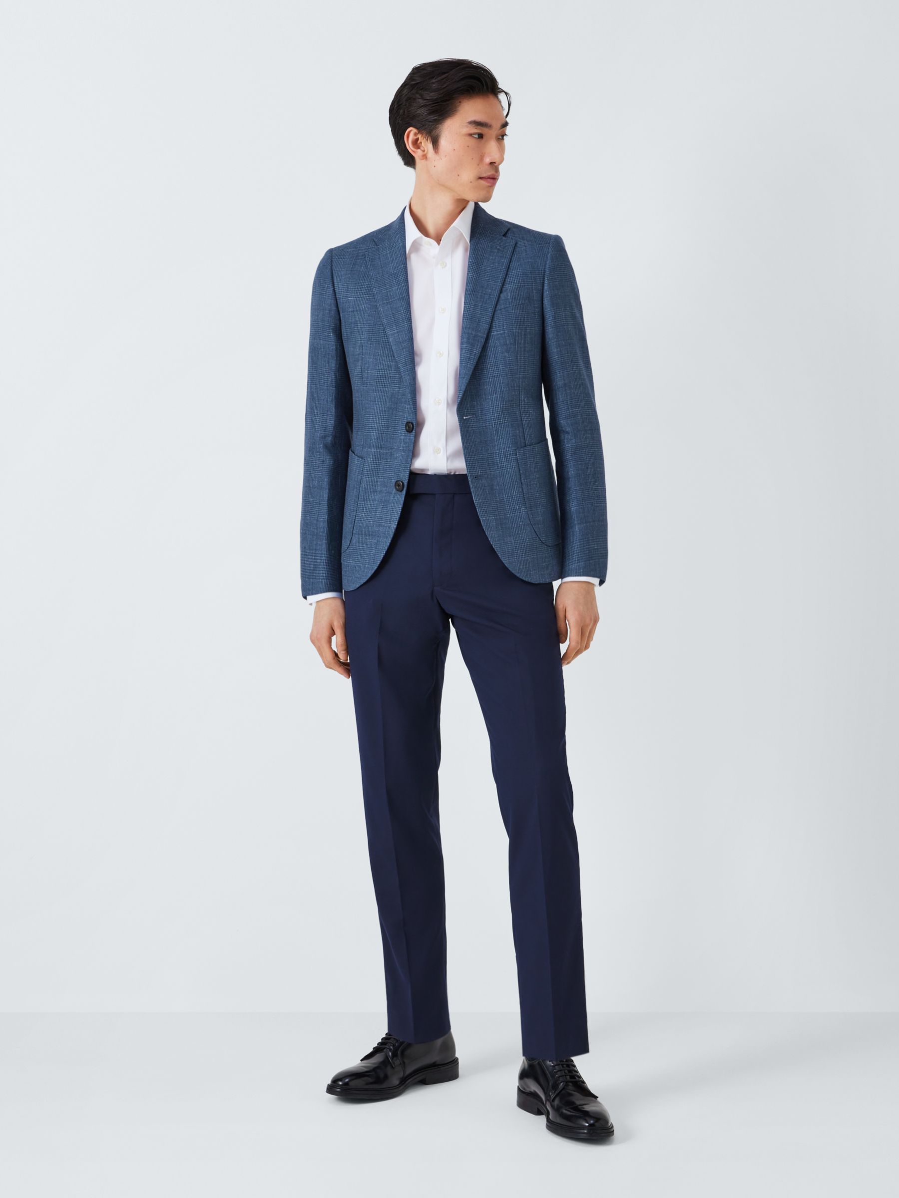 John Lewis Arundel Cotton Blend Check Regular Fit Blazer, Mid Blue, 46R