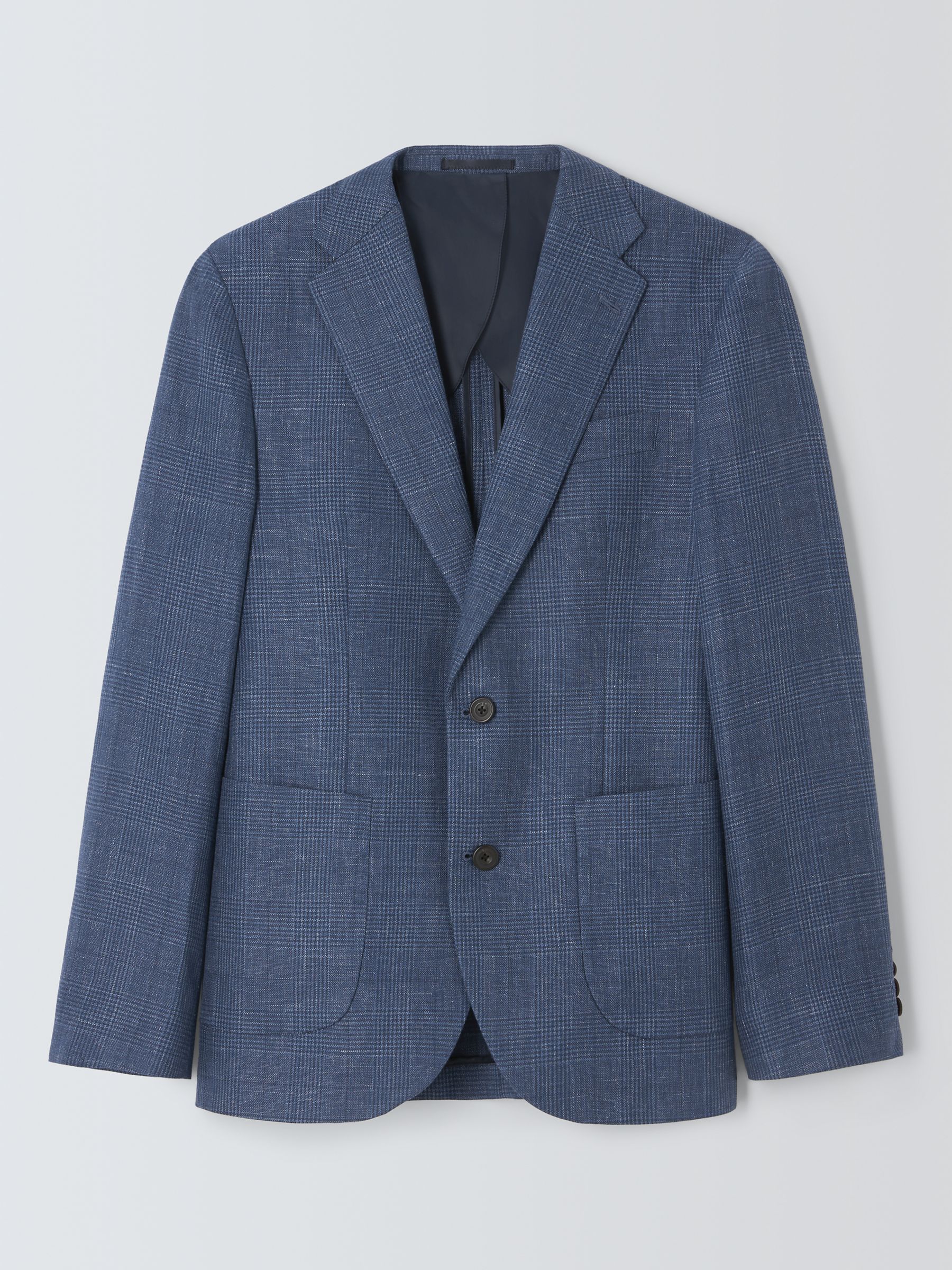 John Lewis Arundel Cotton Blend Check Regular Fit Blazer, Mid Blue, 46R