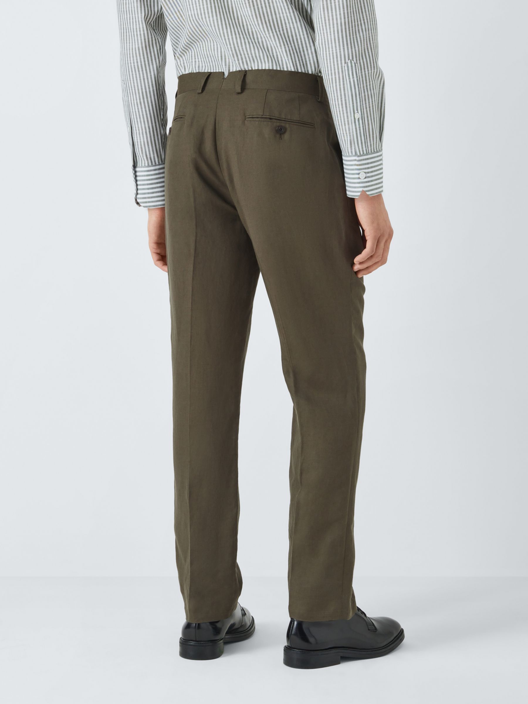 John Lewis Ashwell Linen Blend Regular Fit Suit Trousers, Khaki Green, 32R