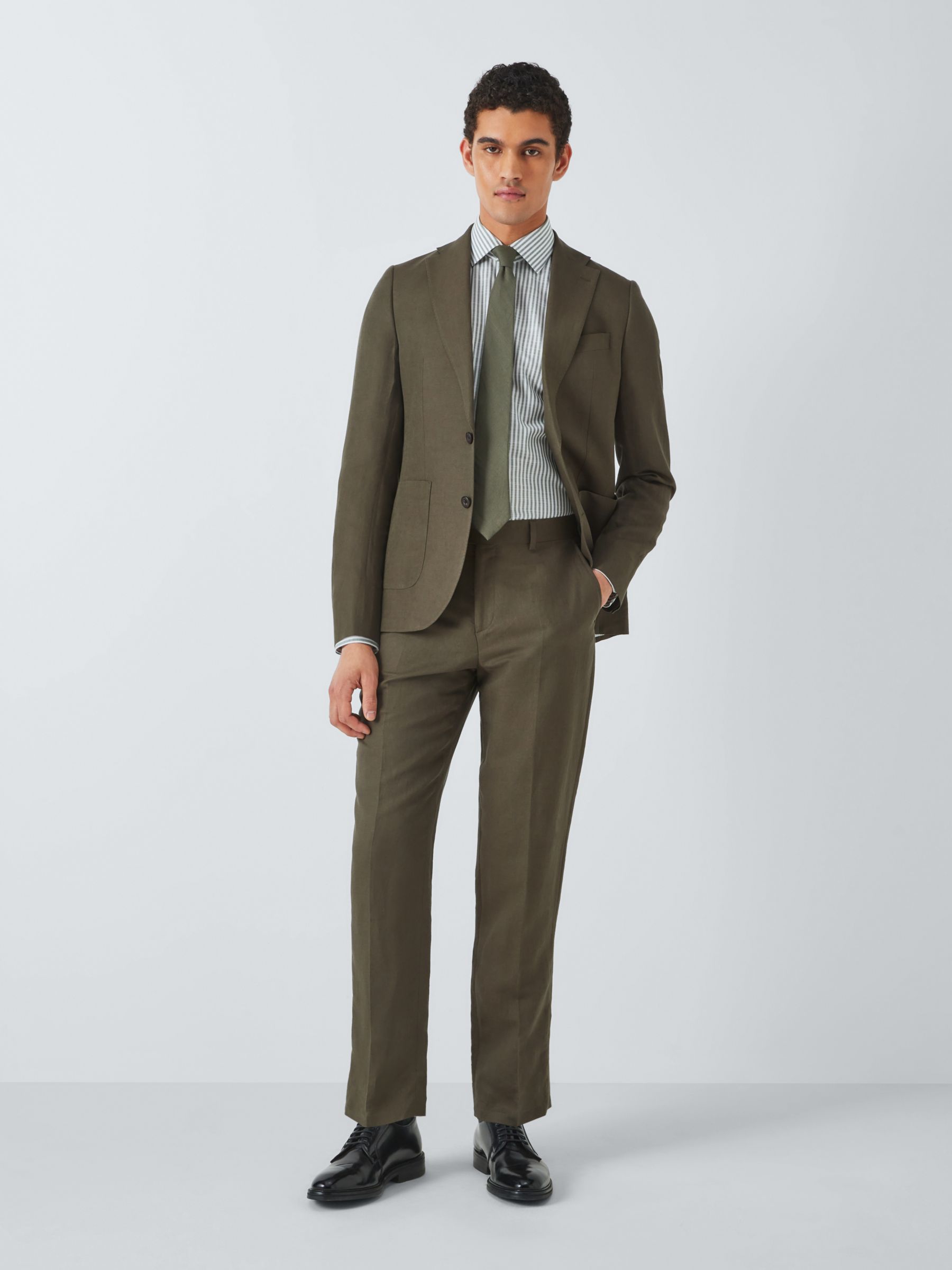 John Lewis Ashwell Linen Blend Regular Fit Suit Trousers, Khaki Green, 32R
