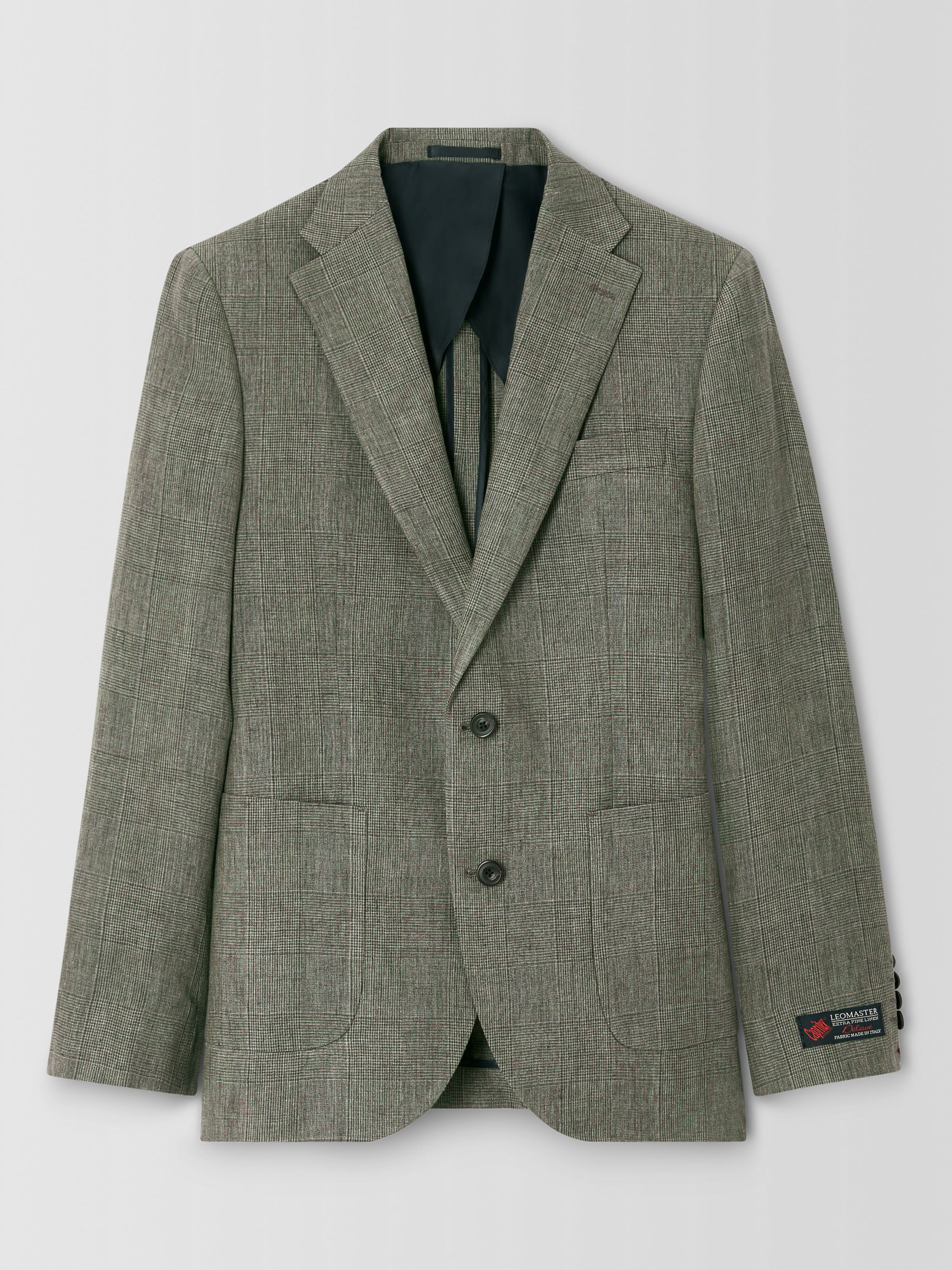 John Lewis Lucca Italian Linen Check Regular Fit Blazer, Khaki Green, 40R