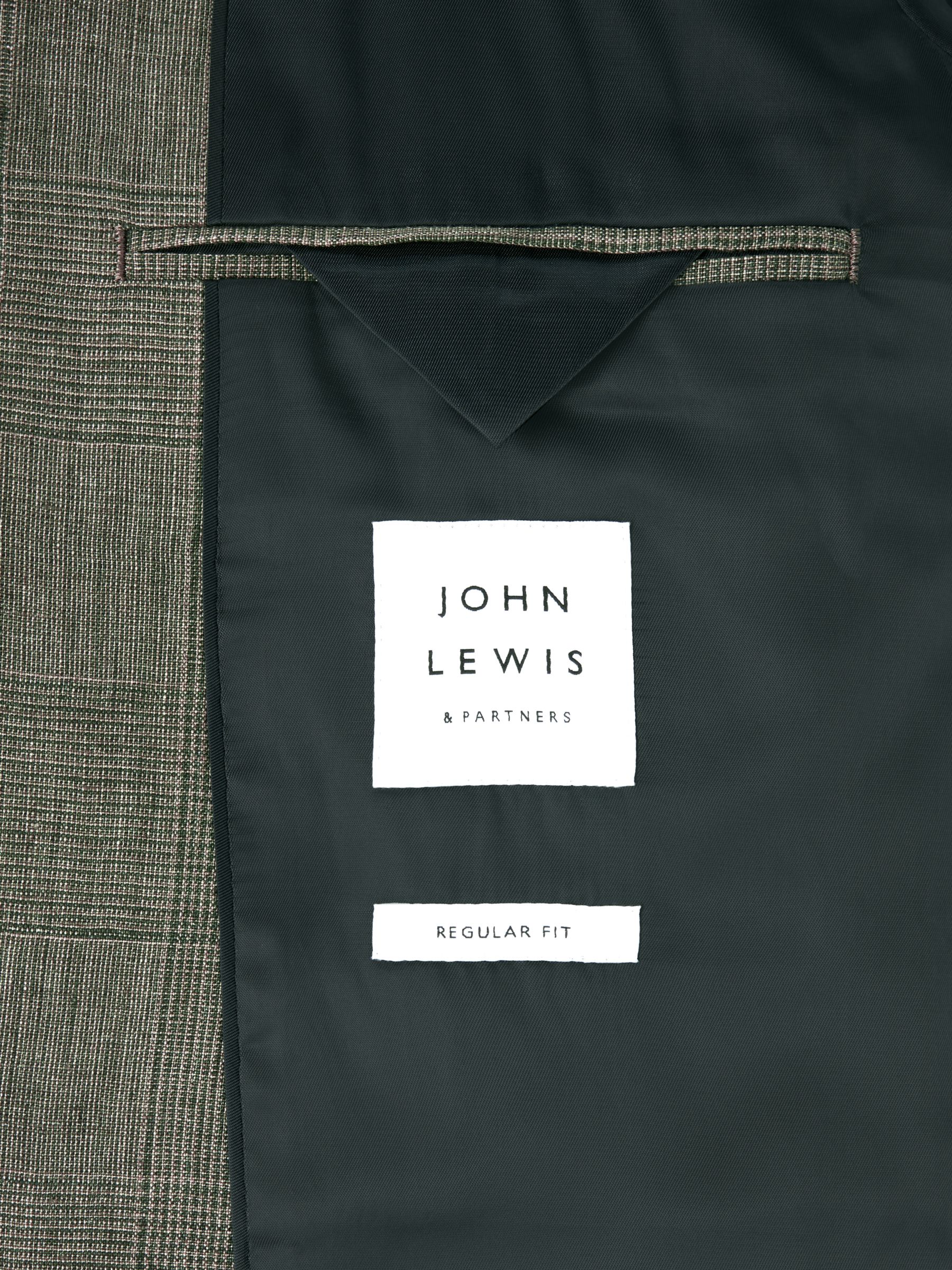 John Lewis Lucca Italian Linen Check Regular Fit Blazer, Khaki Green, 40R