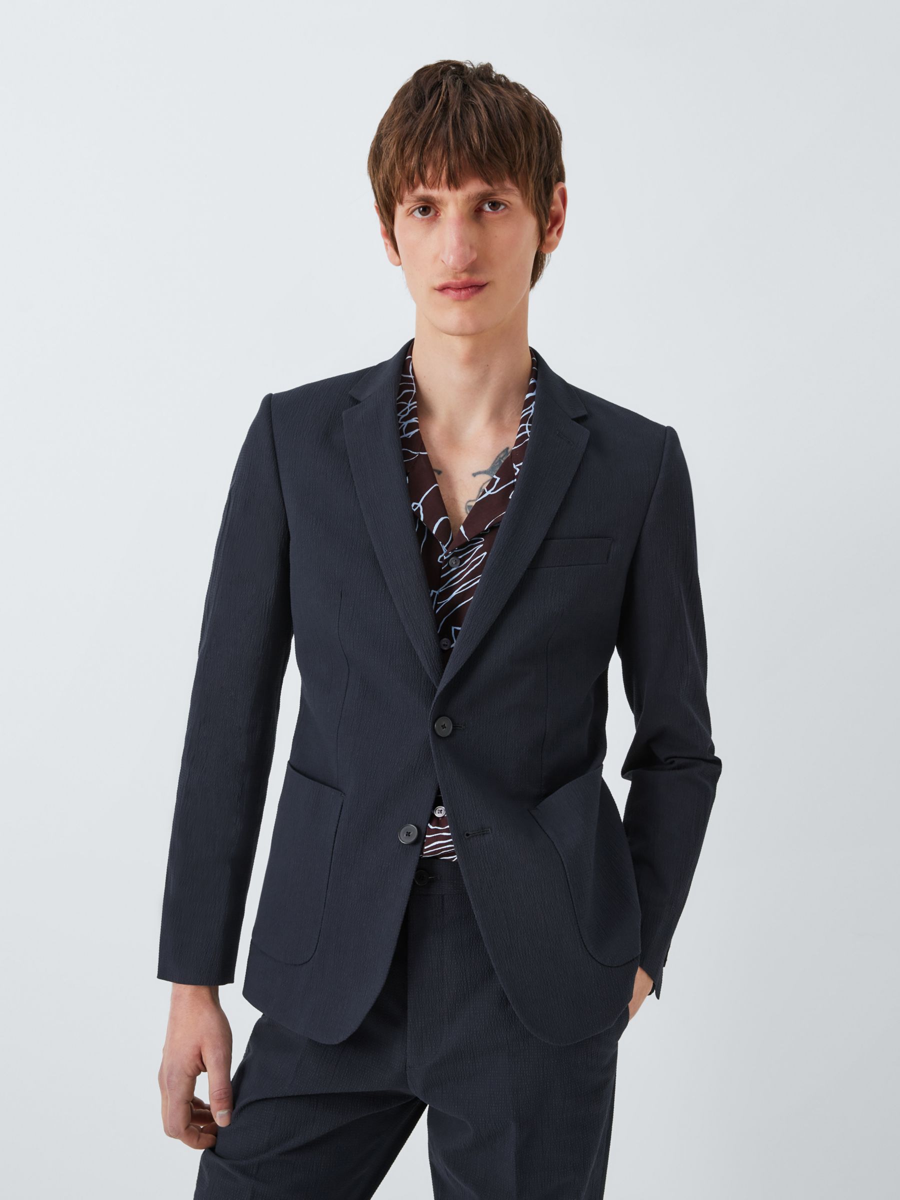 Buy Kin Asher Cotton Seersucker Slim Fit Suit Jacket, Navy Online at johnlewis.com