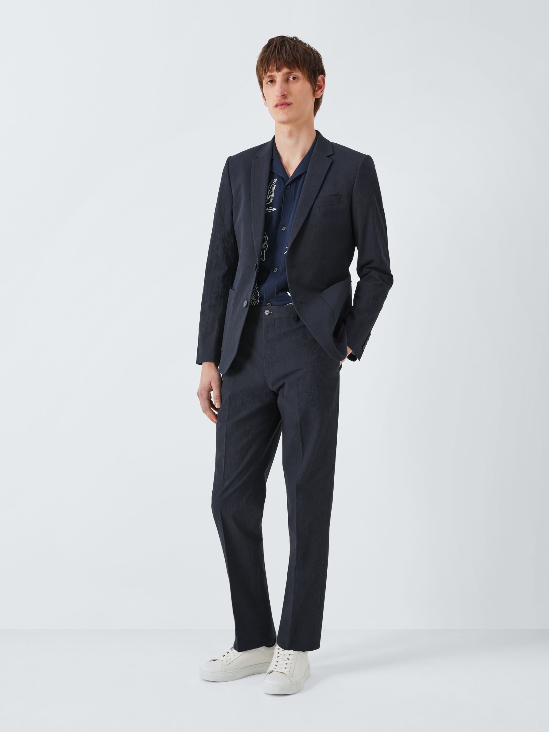 Kin Asher Cotton Seersucker Slim Fit Suit Jacket, Navy, 42S