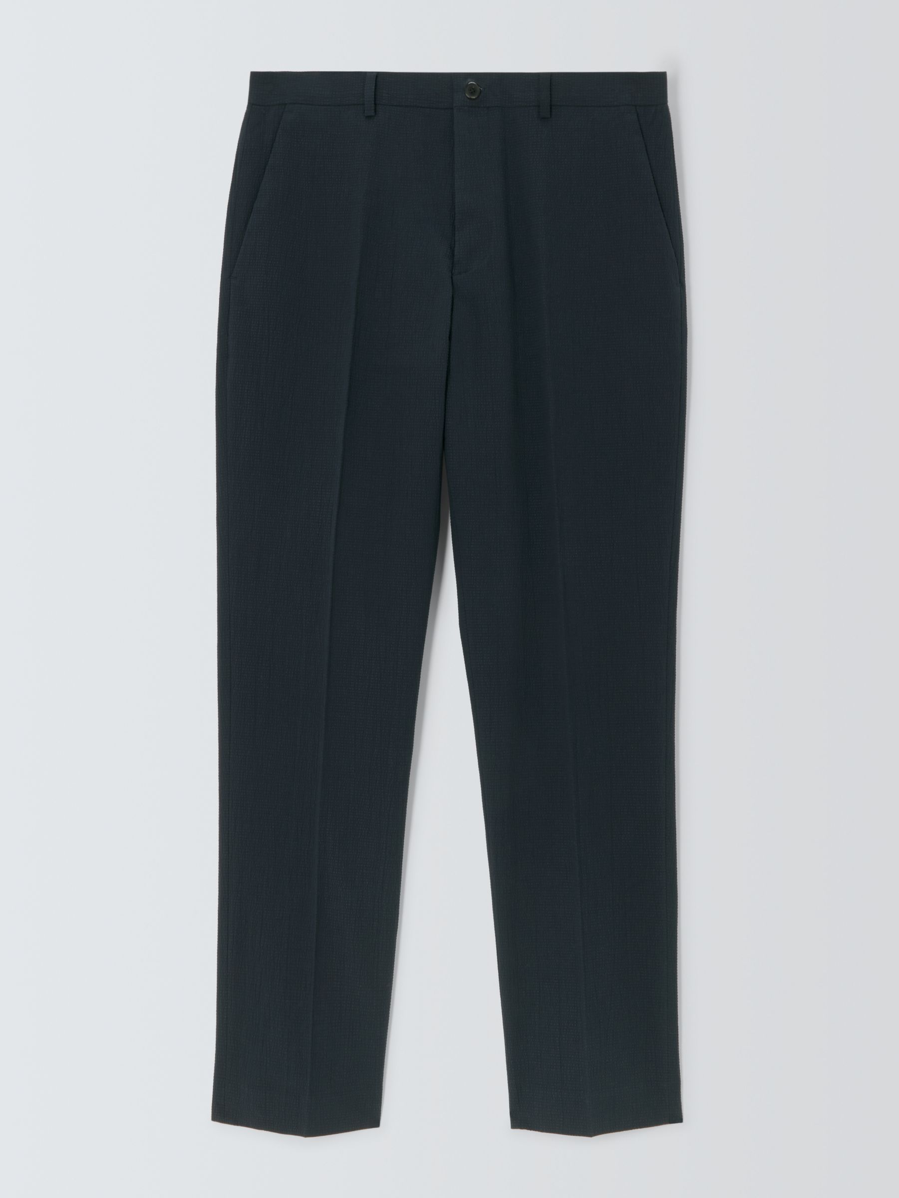 Kin Asher Cotton Seersucker Slim Fit Suit Trousers, Navy, 34S