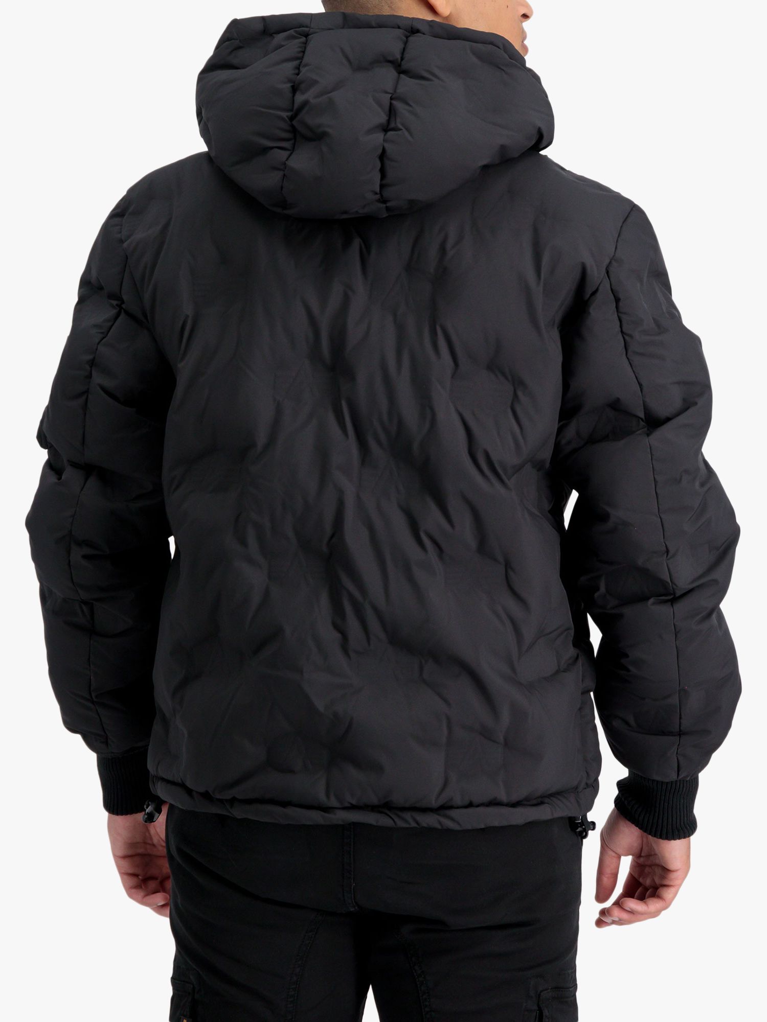 Alpha Industries Hooded Logo Puffer Jacket, 03 Black at John Lewis ...