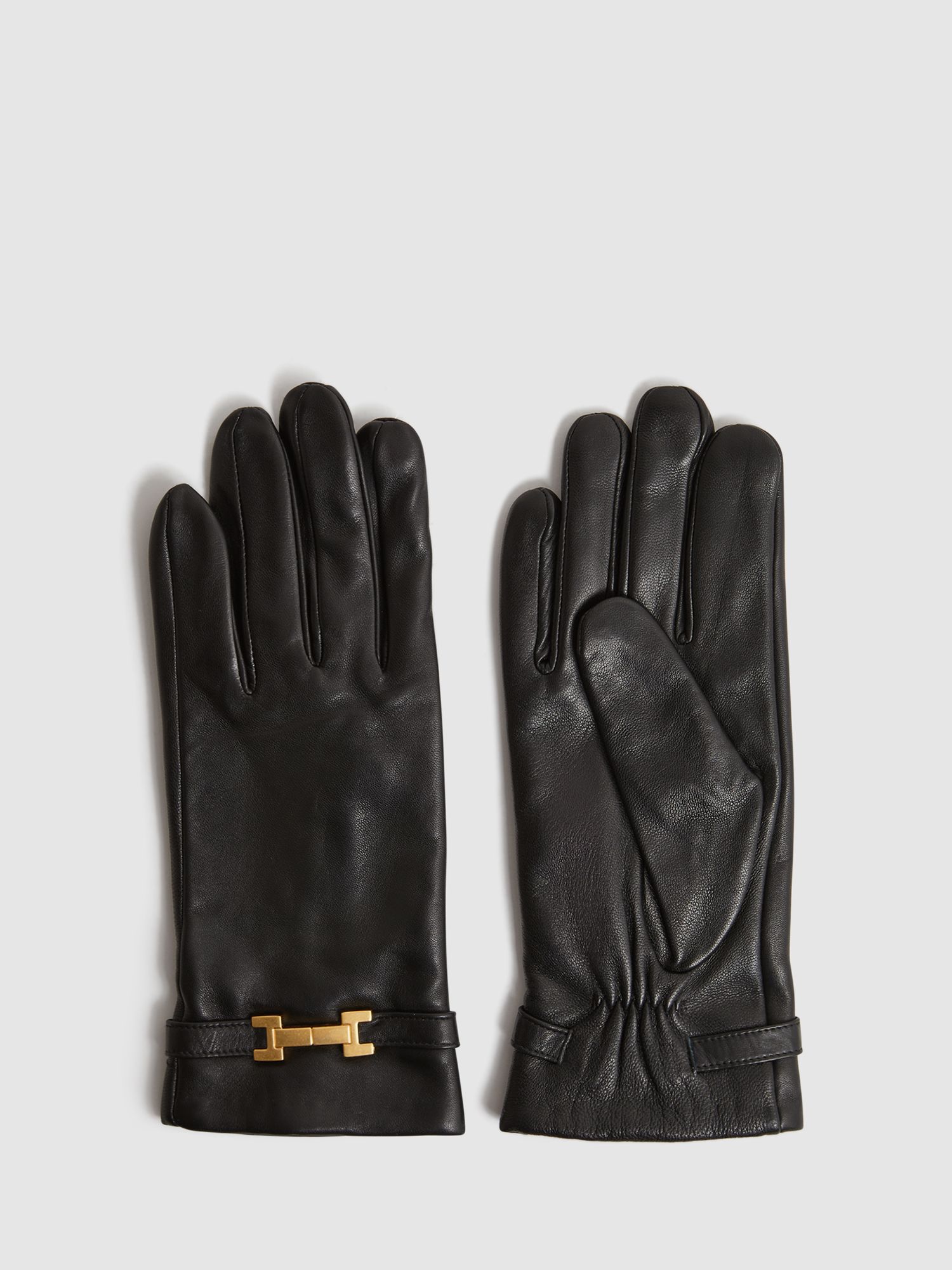 Reiss Harriet Leather Gloves, Black at John Lewis & Partners