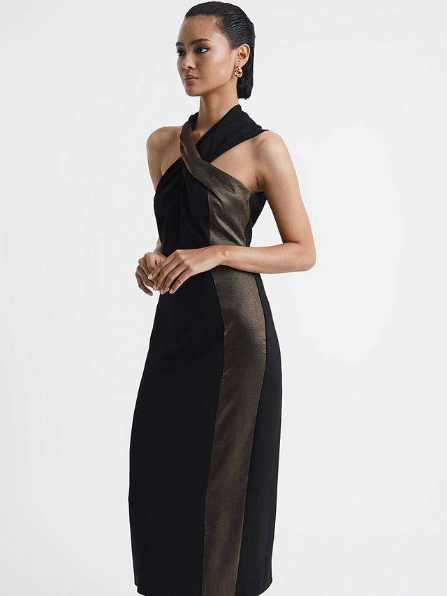 Reiss Carla Metallic Stripe Bodycon Dress, Black/Bronze