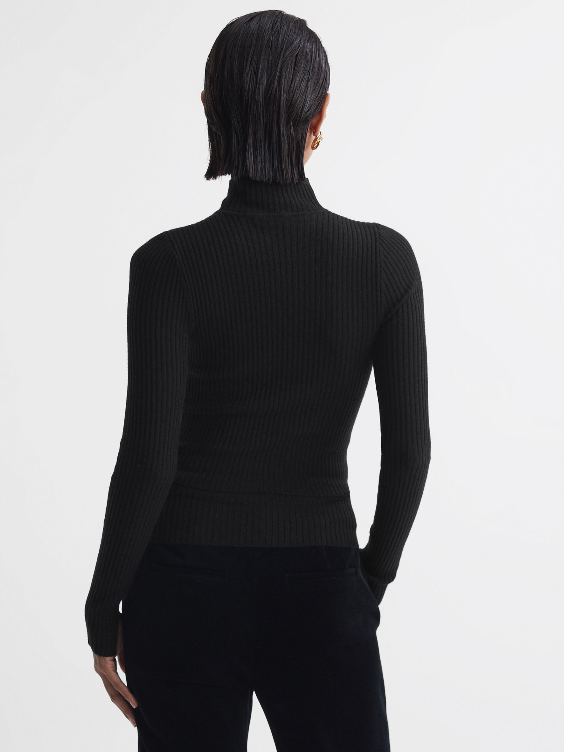 Reiss Rita Mesh Panel Wool Blend Top, Black at John Lewis & Partners