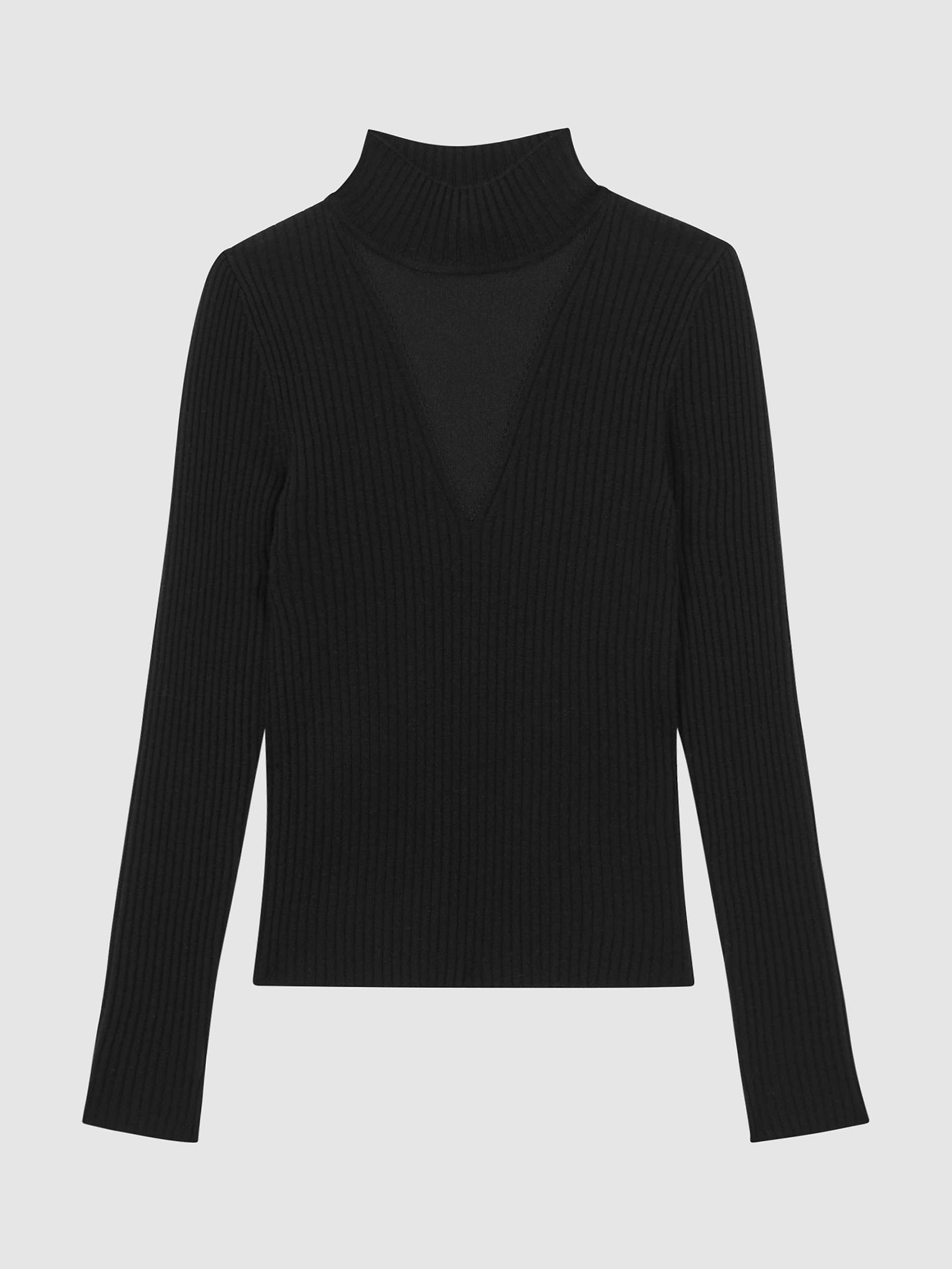Buy Reiss Rita Mesh Panel Wool Blend Top, Black Online at johnlewis.com