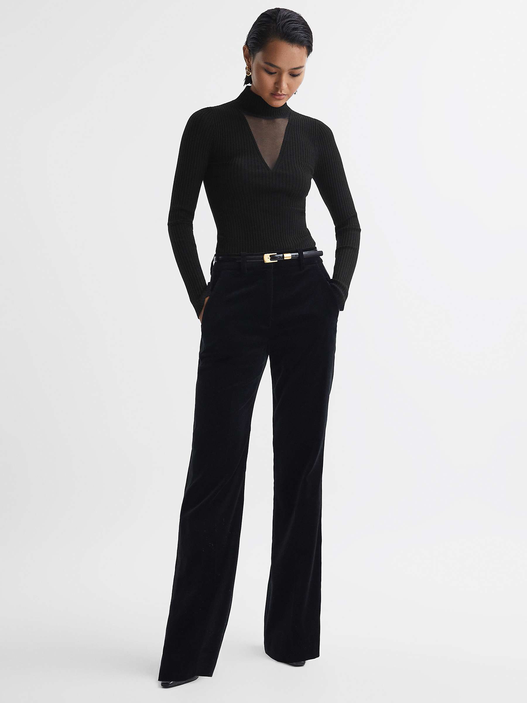 Buy Reiss Rita Mesh Panel Wool Blend Top, Black Online at johnlewis.com