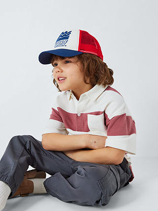 John Lewis Kids' Block Stripe Pocket Polo Shirt, Red/Multi