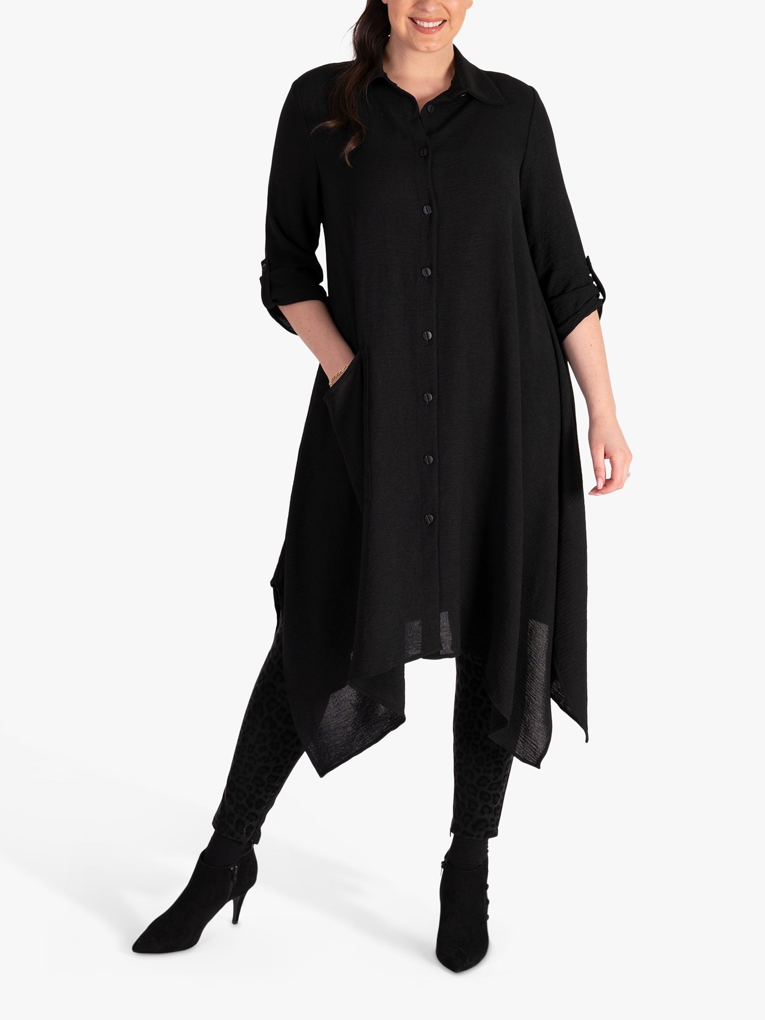 Chesca Textured Shirt Dress, Black