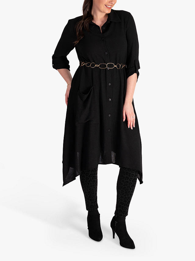 chesca Textured Shirt Dress, Black