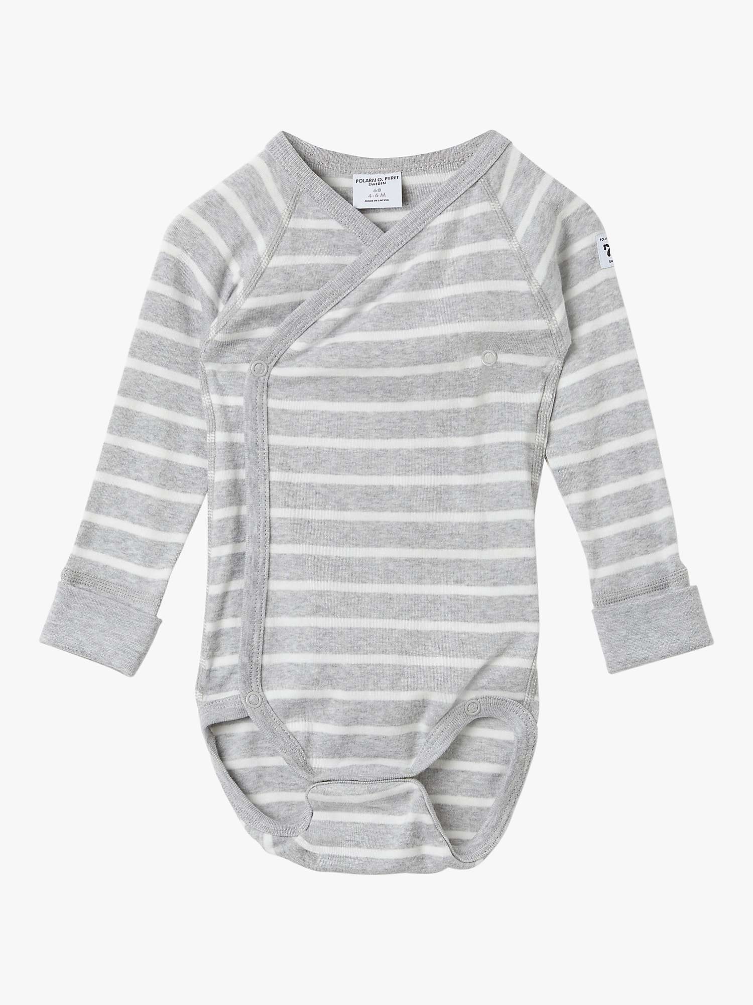 Buy Polarn O. Pyret Baby Organic Cotton Stripe Wrap Over Bodysuit, Grey/White Online at johnlewis.com