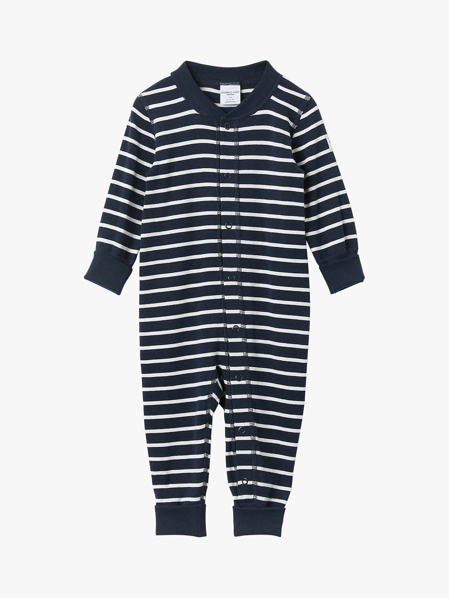 Buy Polarn O. Pyret Baby Organic Cotton Stripe Long Sleeve Romper, Blue Online at johnlewis.com