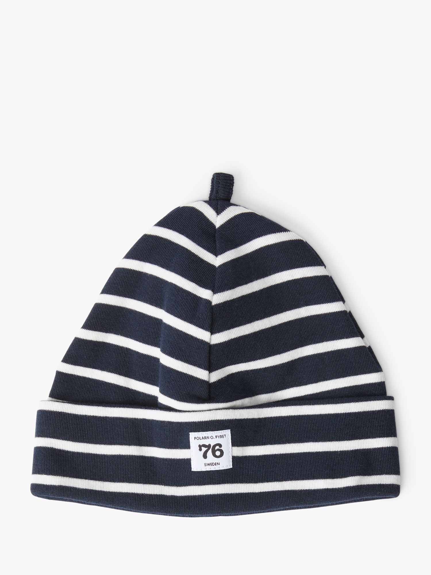 Polarn O. Pyret Baby Organic Cotton Striped Hat, Navy, Earl years