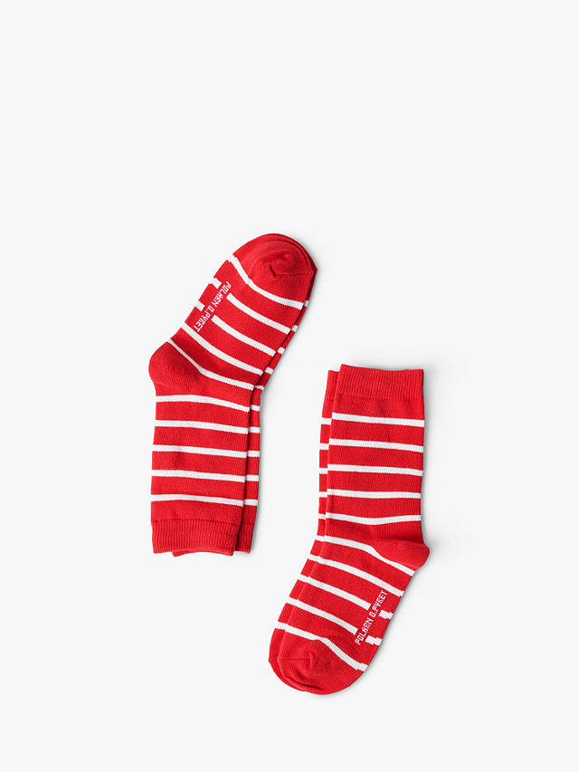 Polarn O. Pyret Kids' Organic Cotton Blend Stripe Socks, Pack of 2, Red