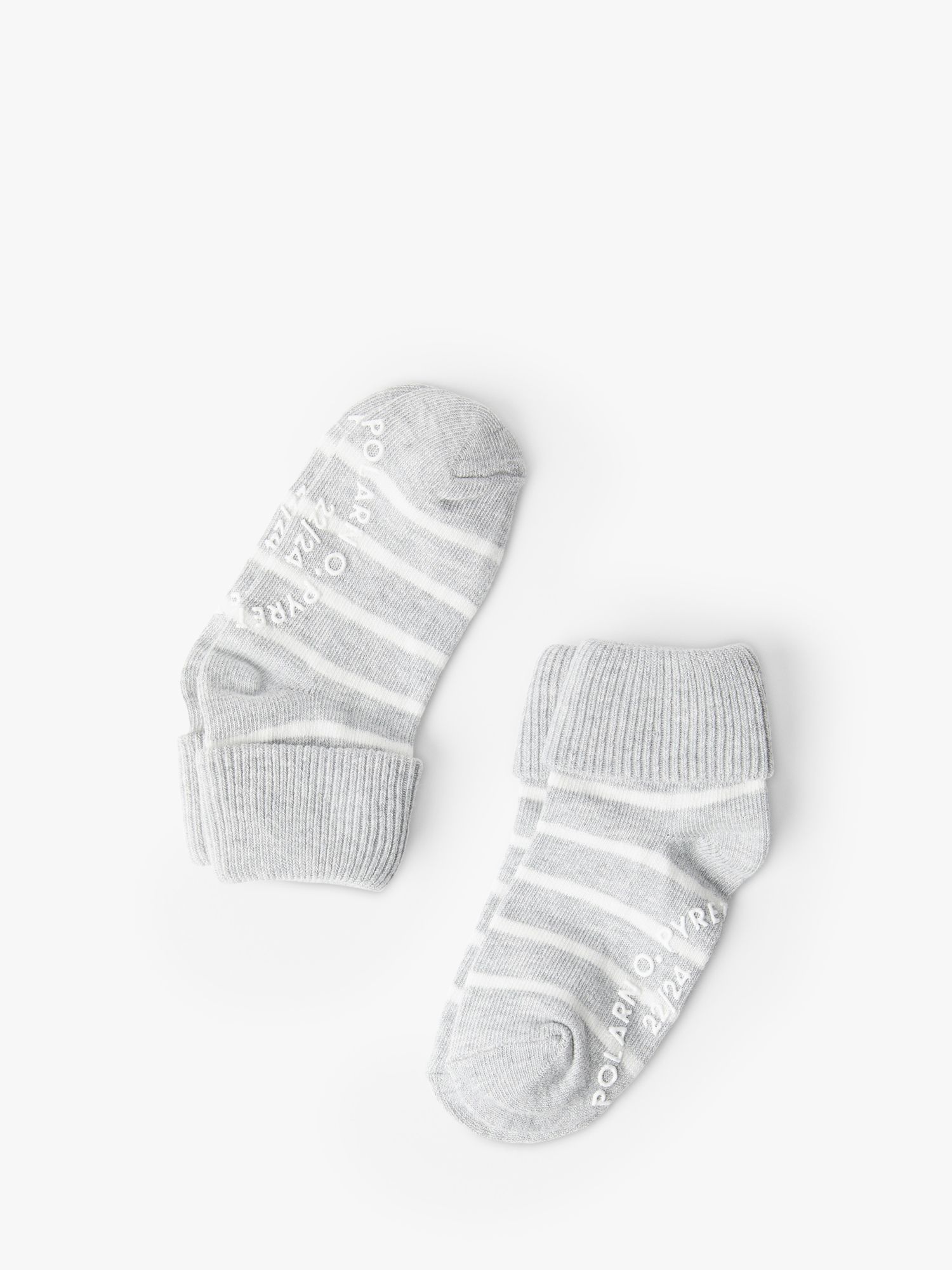 Polarn O. Pyret Baby Cotton Blend Antislip Stripe Socks, Pack of 2, Grey, 4-9 months