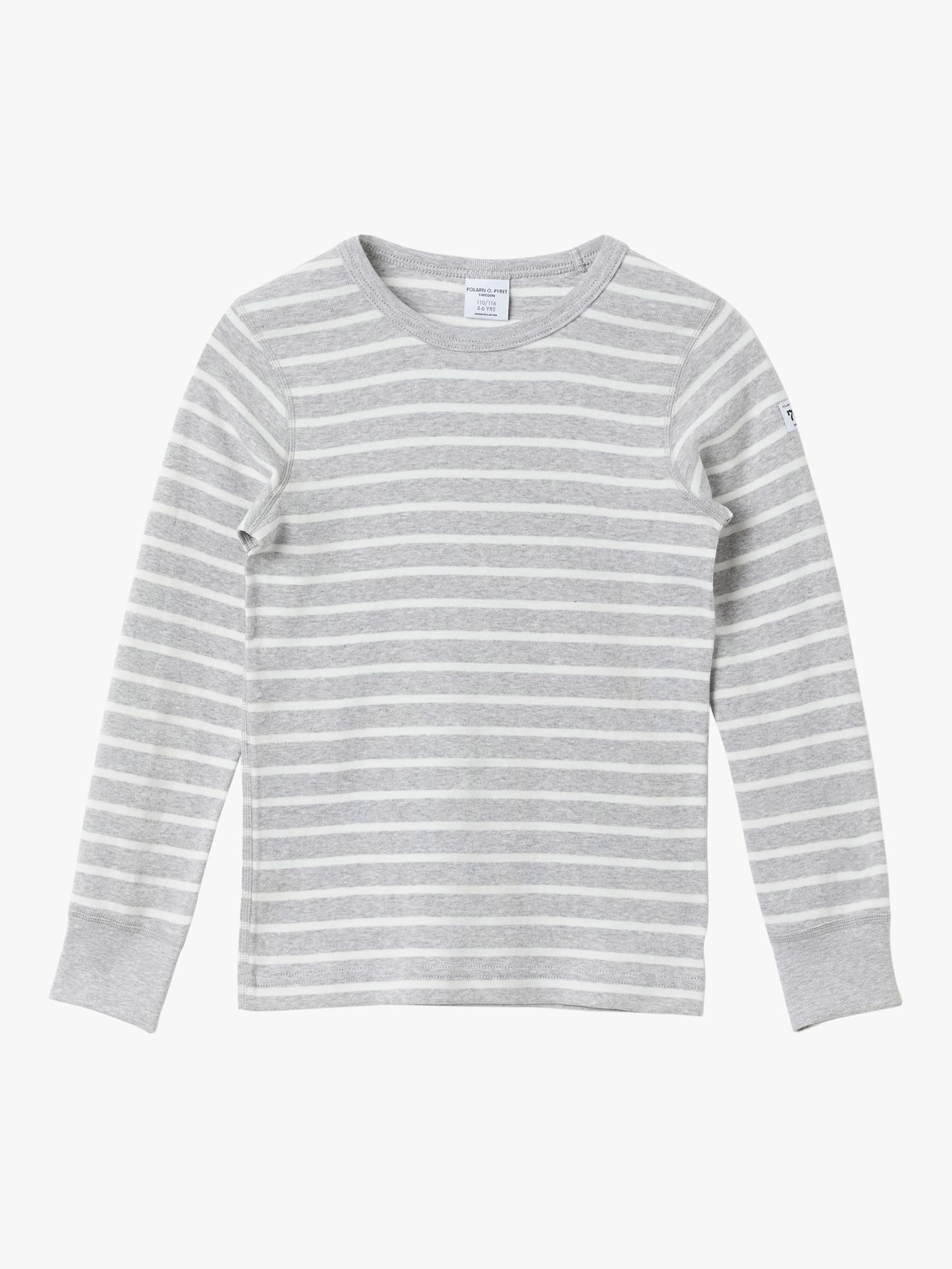 Polarn O. Pyret Kids' Organic Cotton Stripe Top, Grey/White, 2-3 years