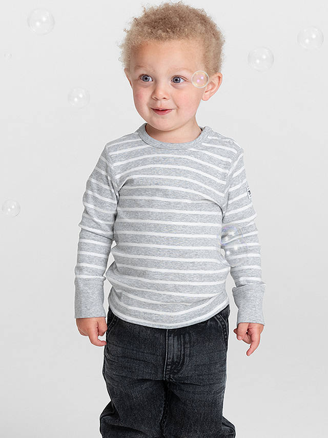 Polarn O. Pyret Kids' Organic Cotton Stripe Top, Grey