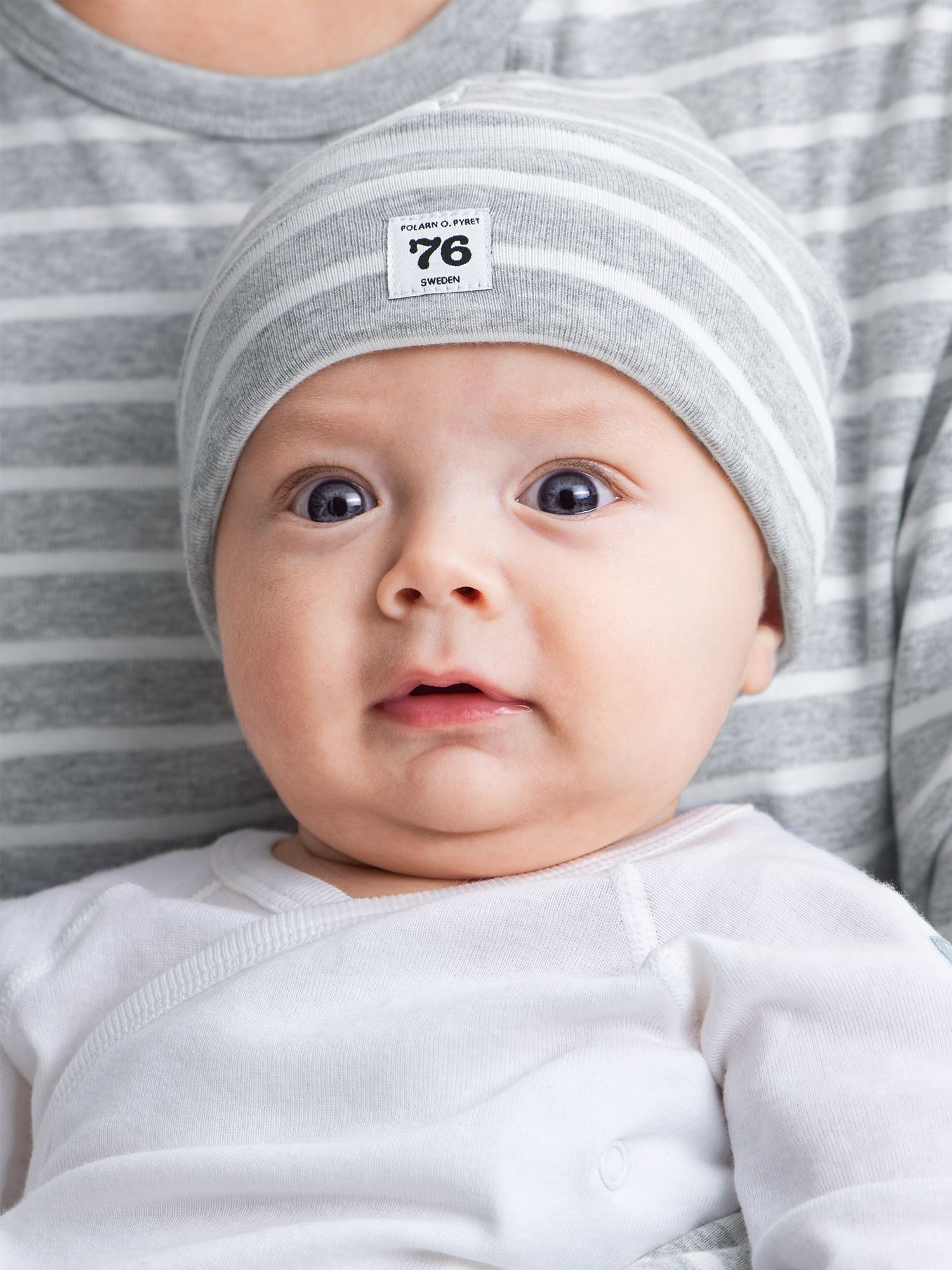 Polarn O. Pyret Baby Organic Cotton Striped Hat, Grey, Earl years