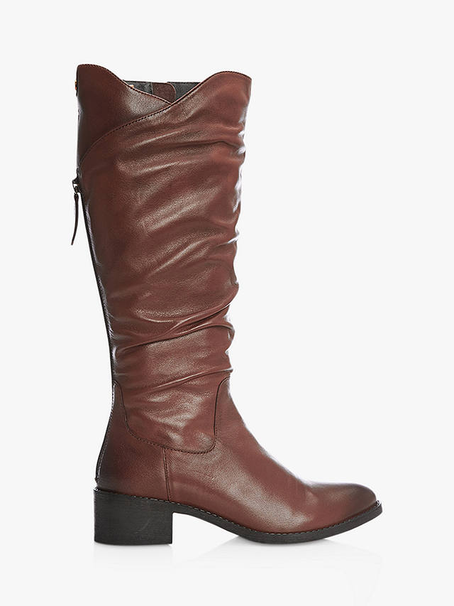 Moda in Pelle Luche Leather Ruched Knee High Boots, Tan