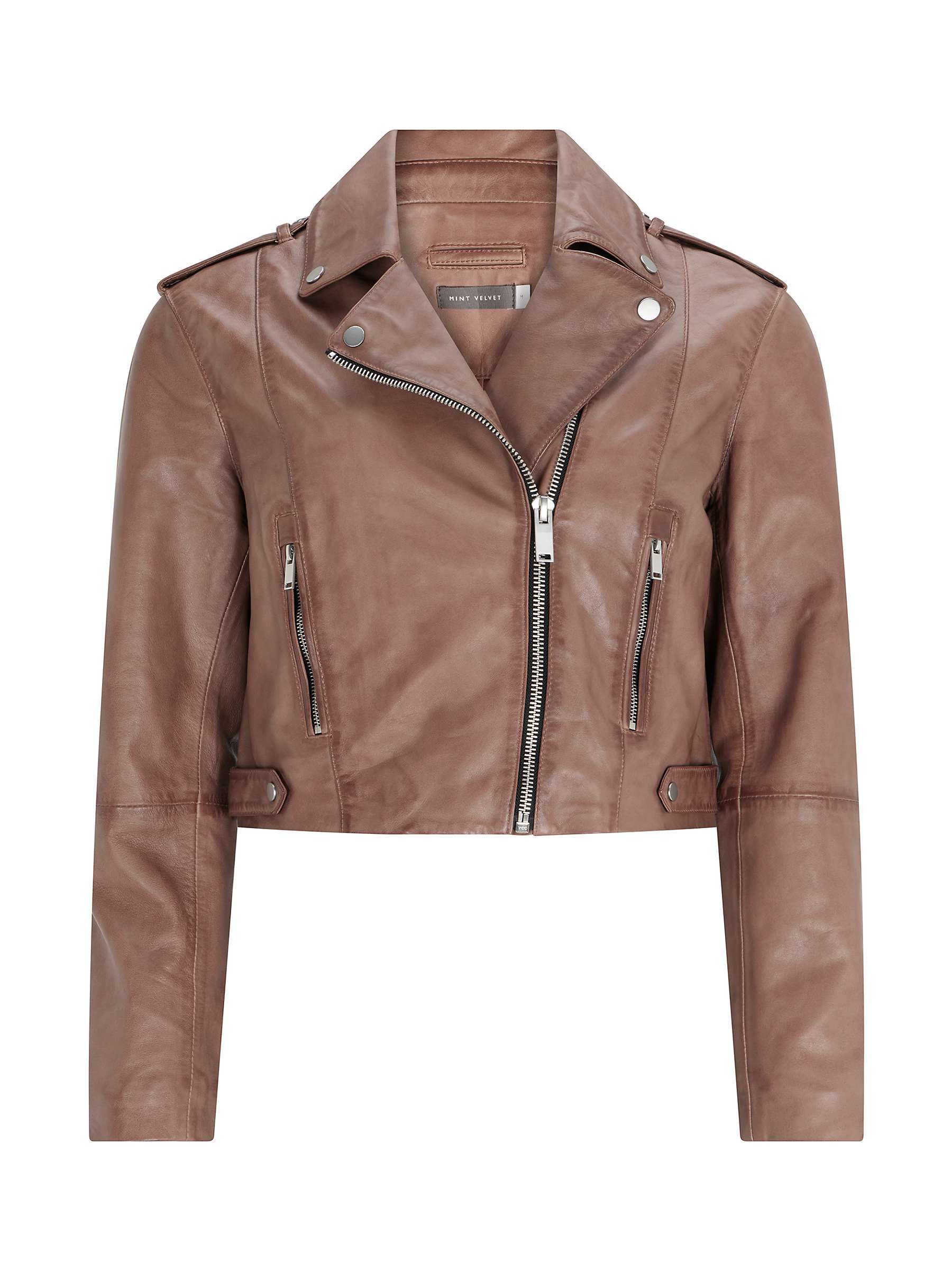Buy Mint Velvet Leather Biker Jacket, Brown/Multi Online at johnlewis.com