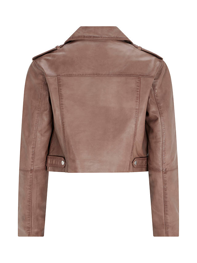 Mint Velvet Leather Biker Jacket, Brown/Multi