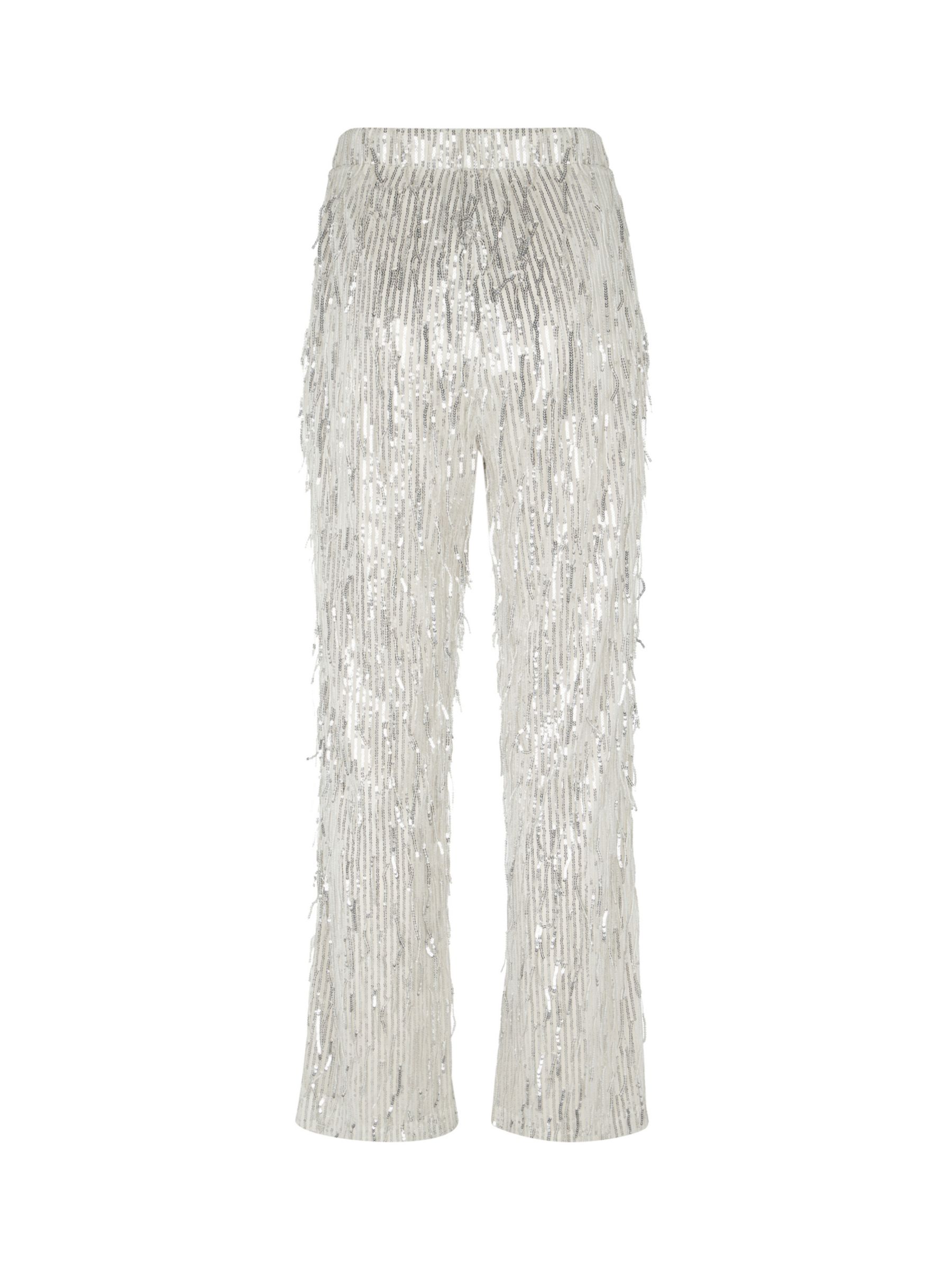 Mint Velvet Quin Sequin Tassel Trousers, Natural Cream