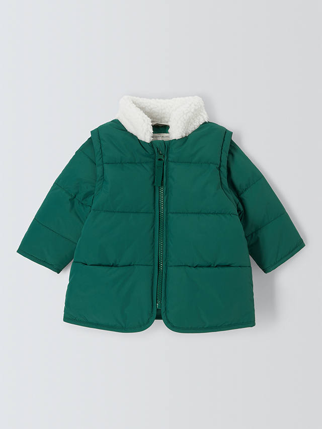 John Lewis Baby Borg Quilted Shower Resistant Jacket, Green