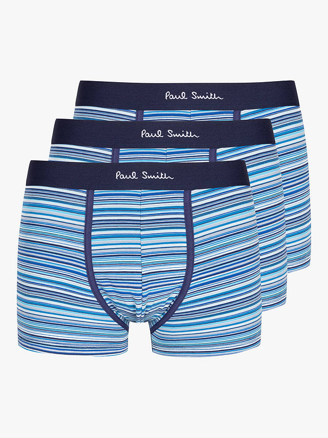 Paul Smith Signature Stripe Organic Cotton Blend Trunks, Pack of 3, Blue/Multi