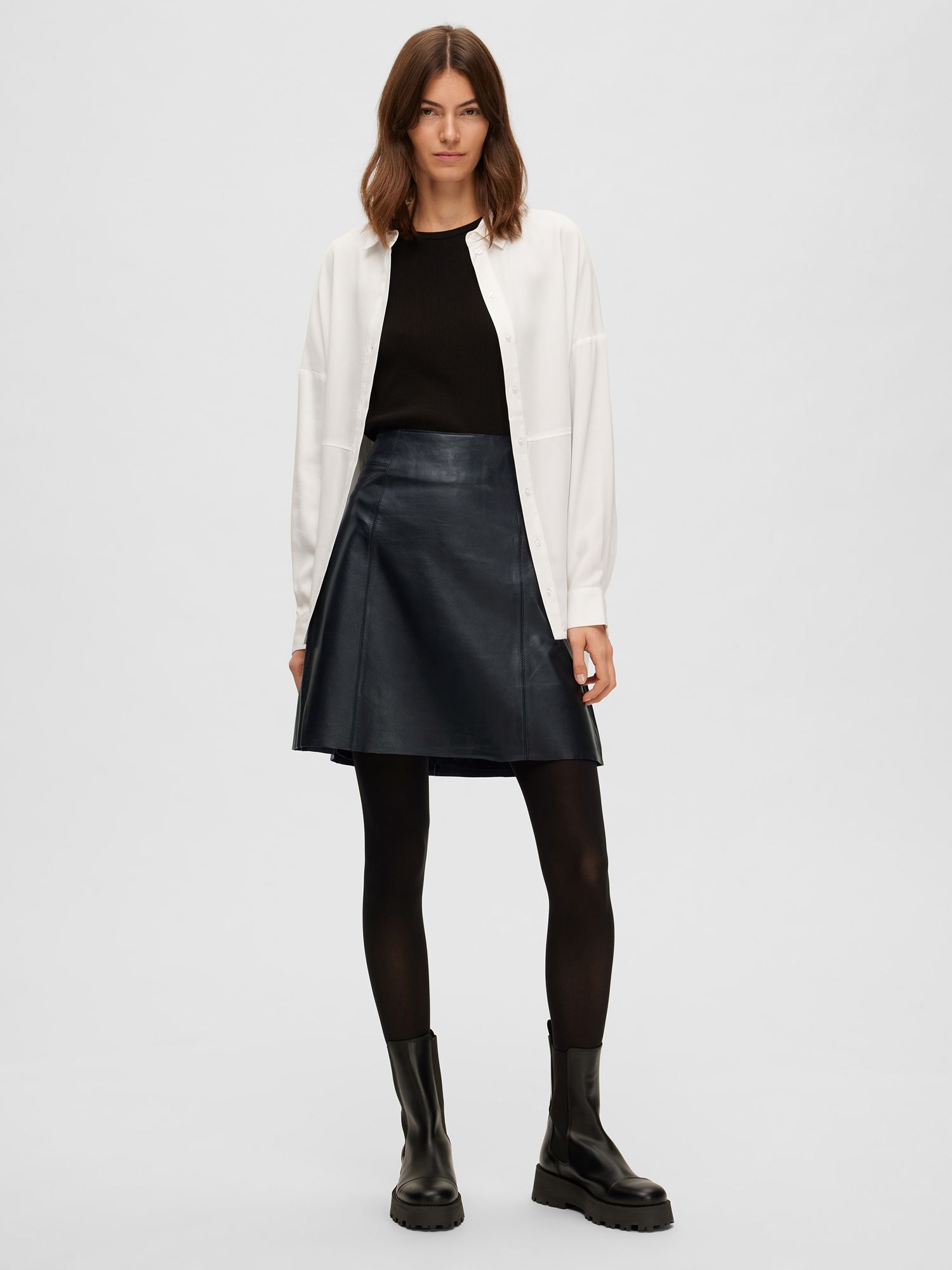 SELECTED FEMME Leather A-Line Skirt, Black at John Lewis & Partners