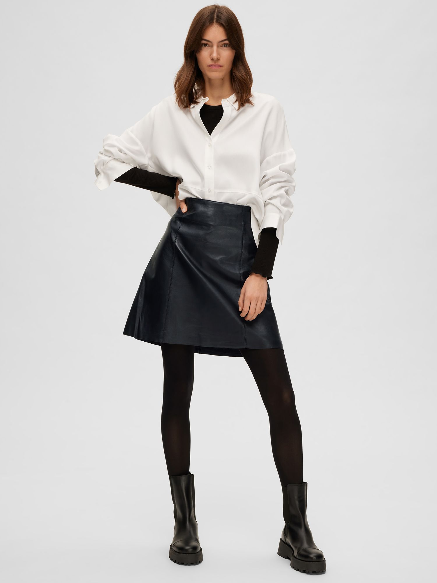 Buy SELECTED FEMME Leather A-Line Skirt, Black Online at johnlewis.com