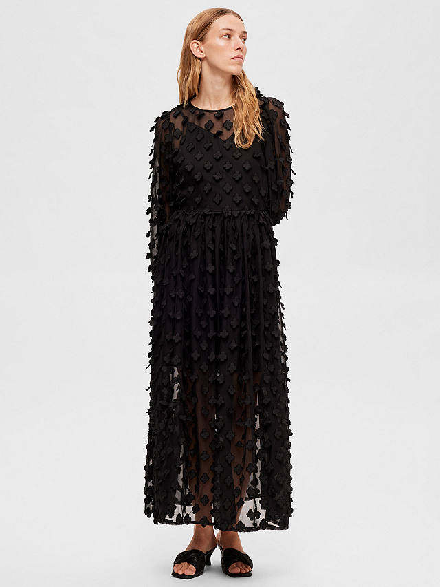 SELECTED FEMME Sheer Textured Maxi Dress, Black
